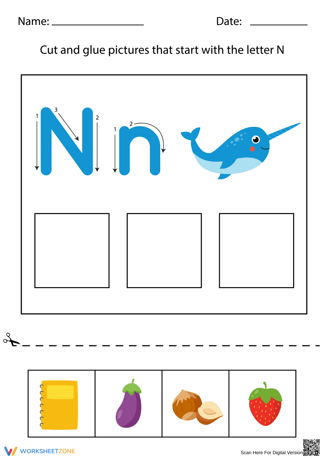 Letter N Beginning Sounds | Printable Pre-K & K Worksheet - Page 1