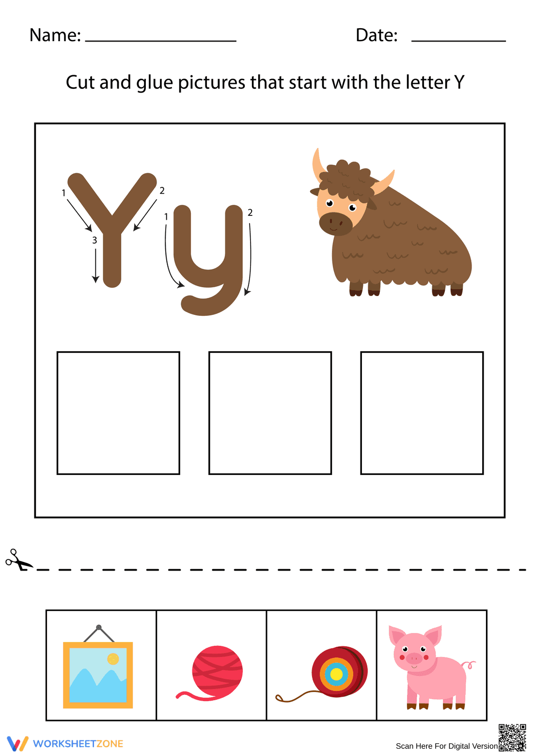 Letter Y Beginning Sounds Worksheet | Essential Phonics - Page 1