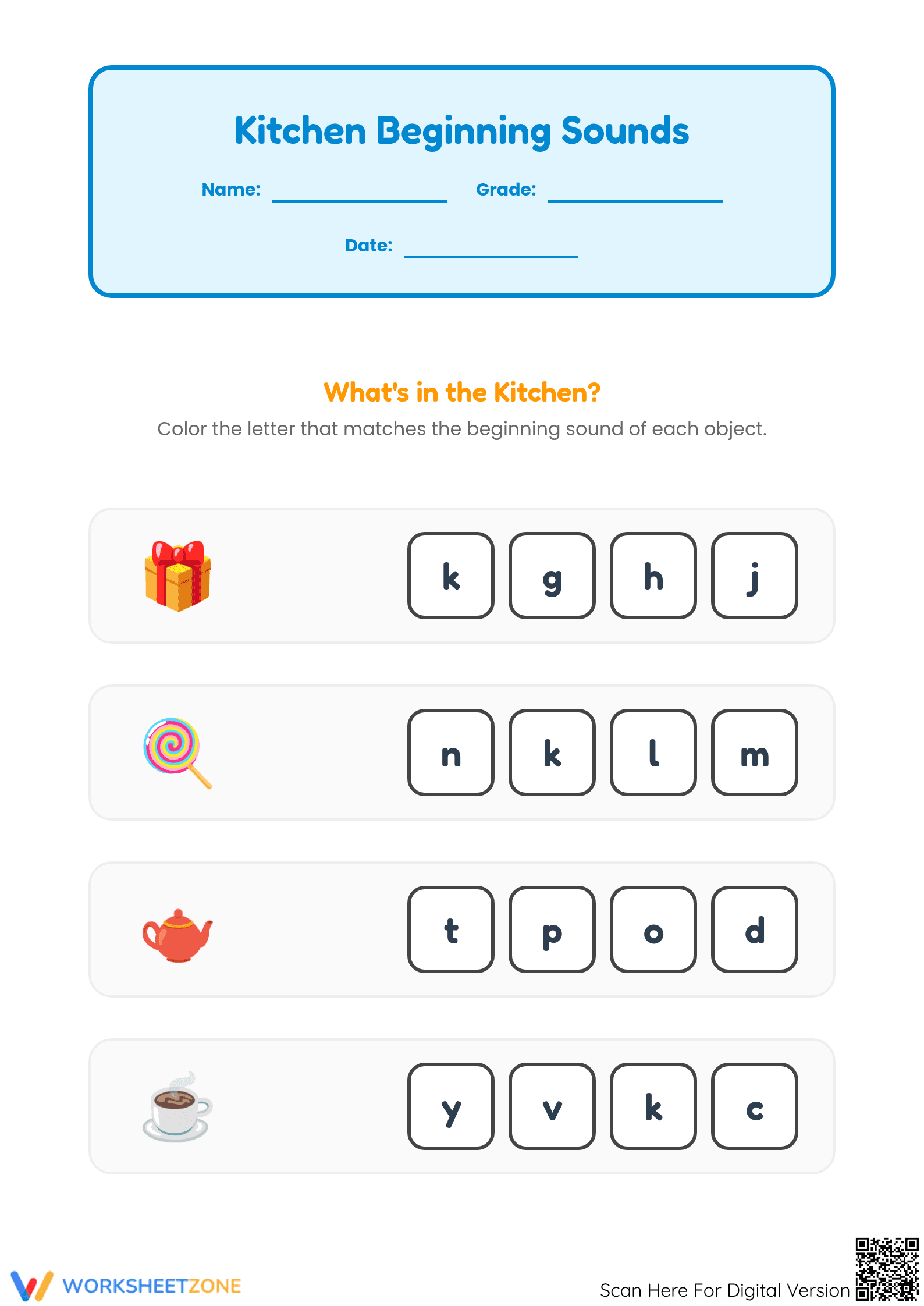 Essential Beginning Sounds Worksheet | Kindergarten Phonics - Page 1