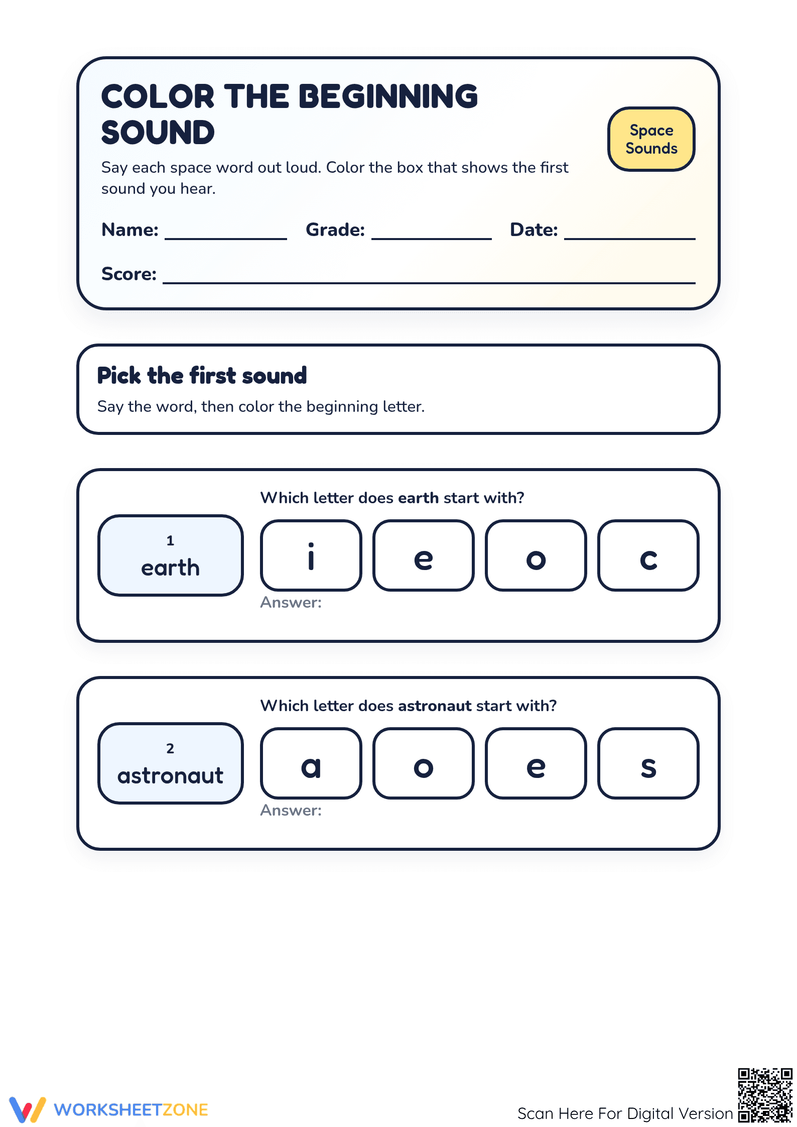 Essential Beginning Sounds Phonics Worksheet | Grade K-1 - Page 1