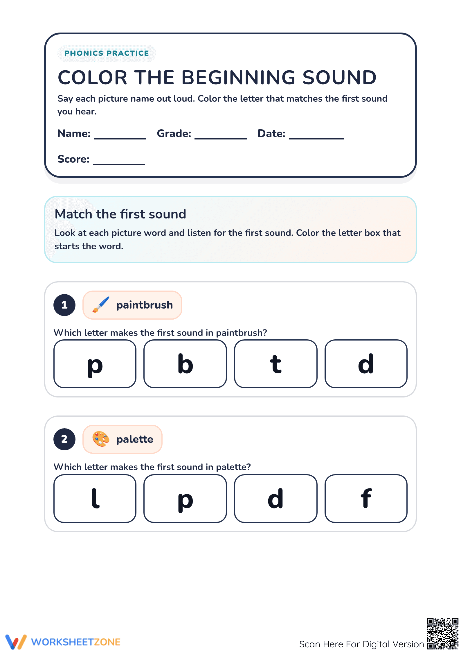 Printable Kindergarten Beginning Sounds | No-Prep Worksheet - Page 1