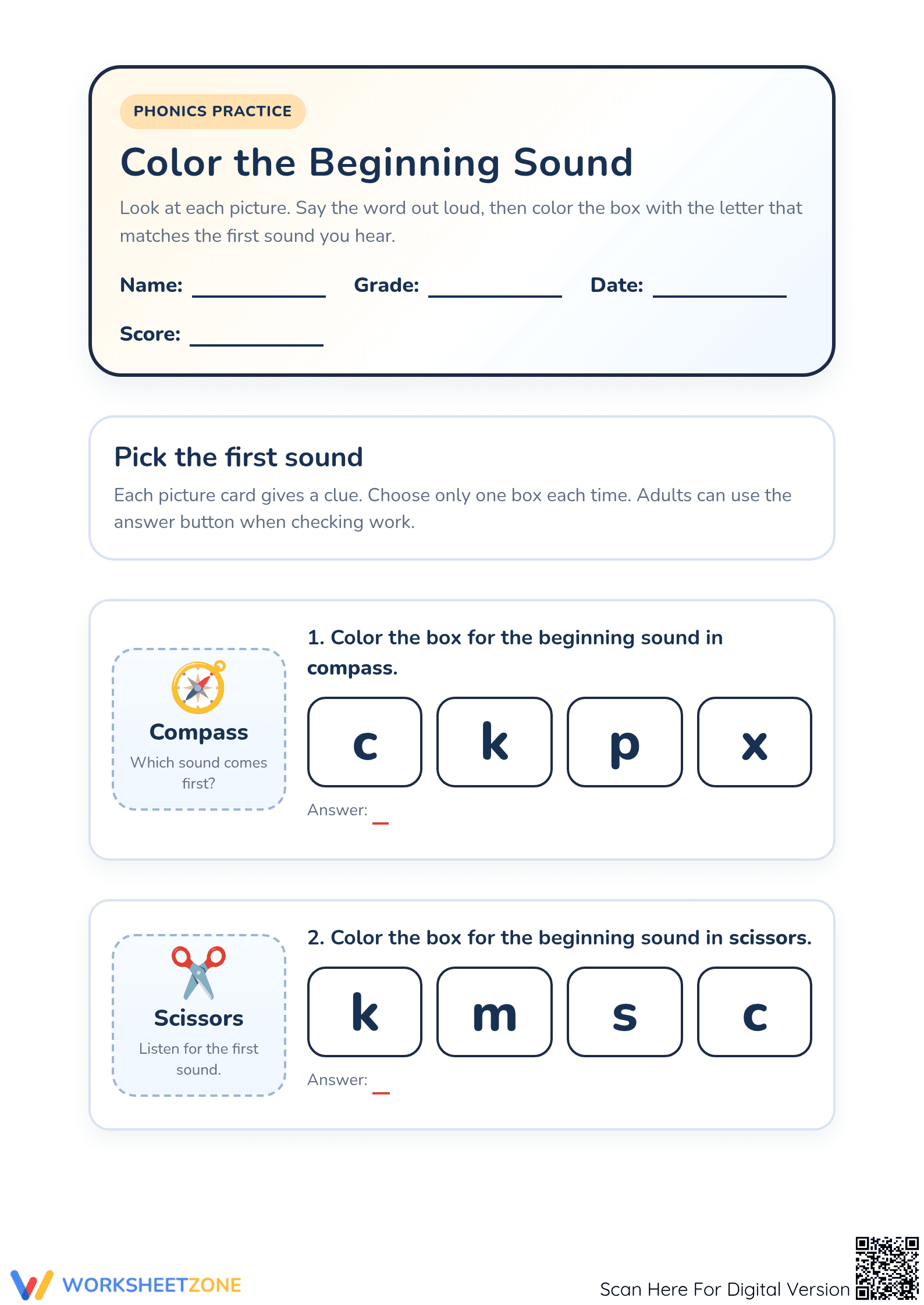 Printable Beginning Sounds Worksheet | Grade K-1 Ready - Page 1