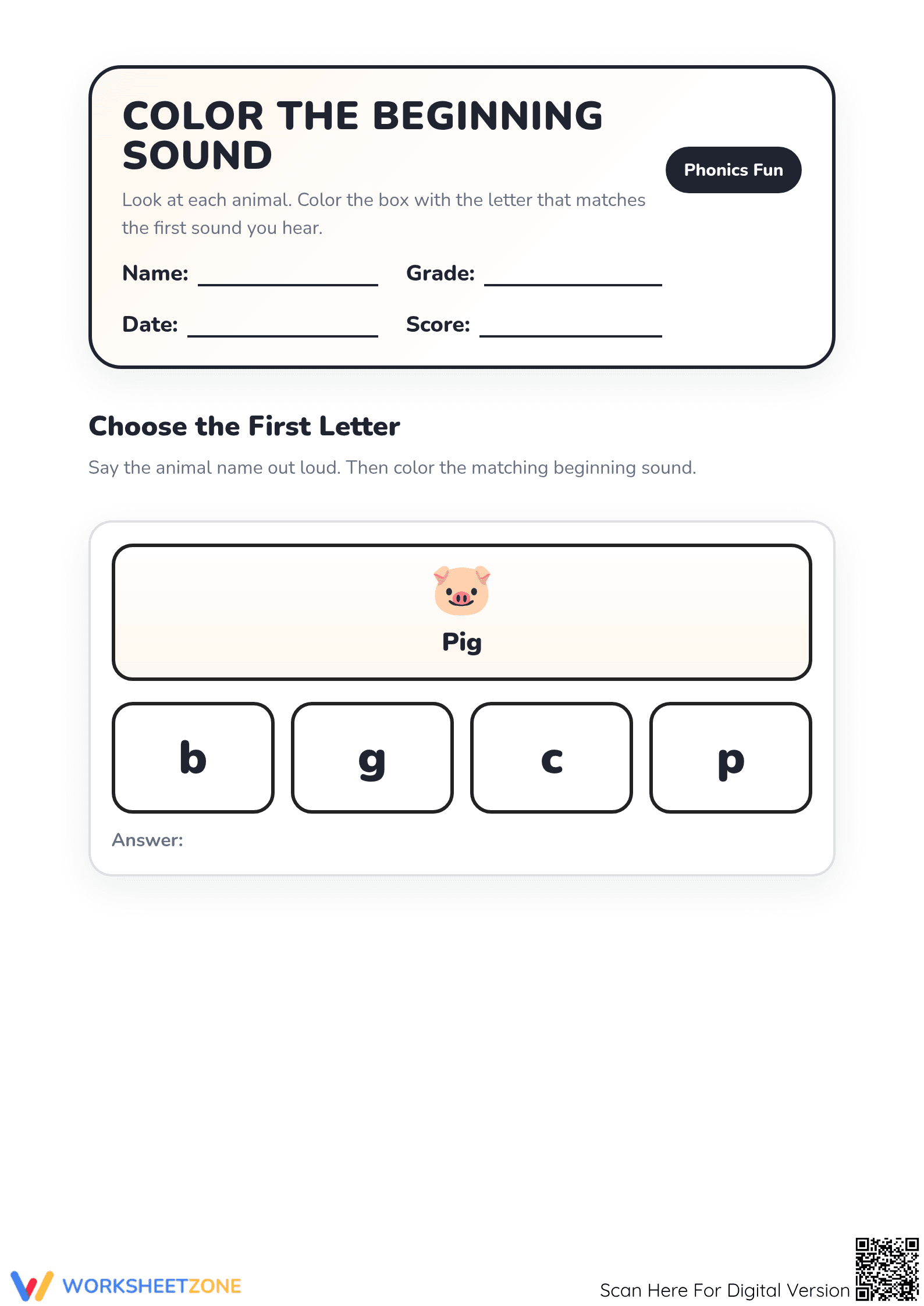 Essential Beginning Sounds Worksheet | Grades PK-1 Phonics - Page 1