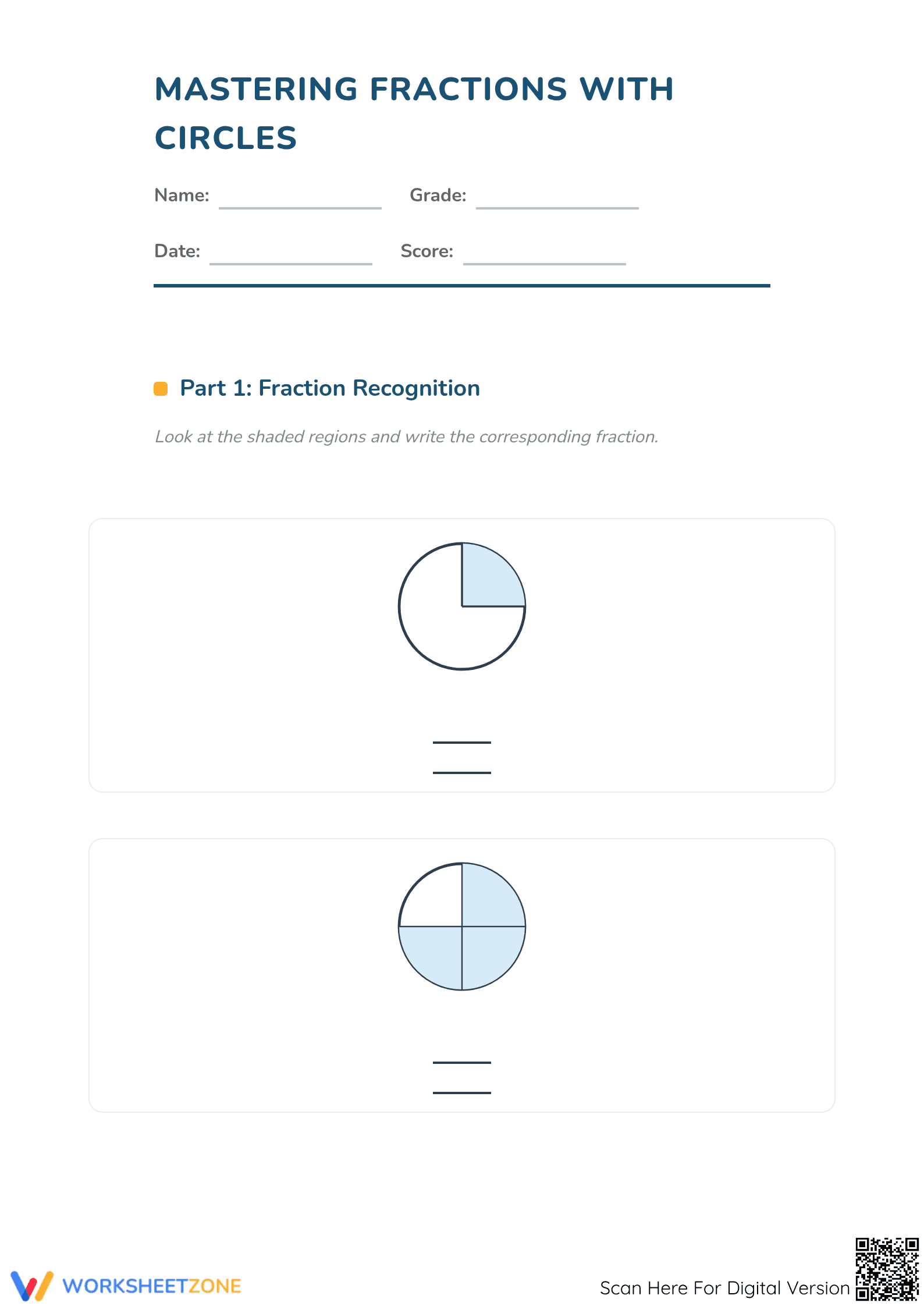 Printable Fractions with Circles Worksheet | Grades 3-5 - Page 1