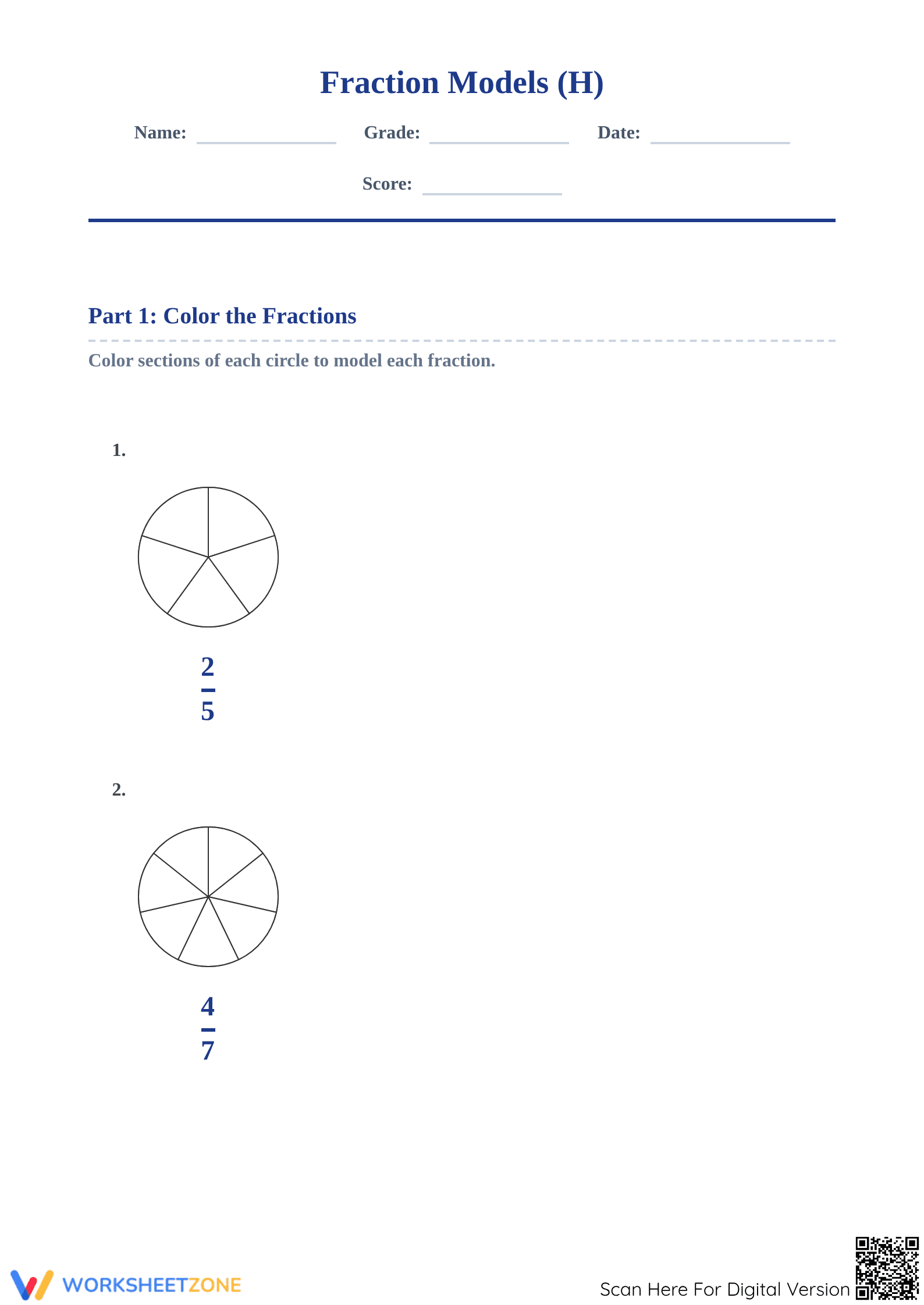 Modeling Fractions with Circles Worksheet | Printable Math - Page 1