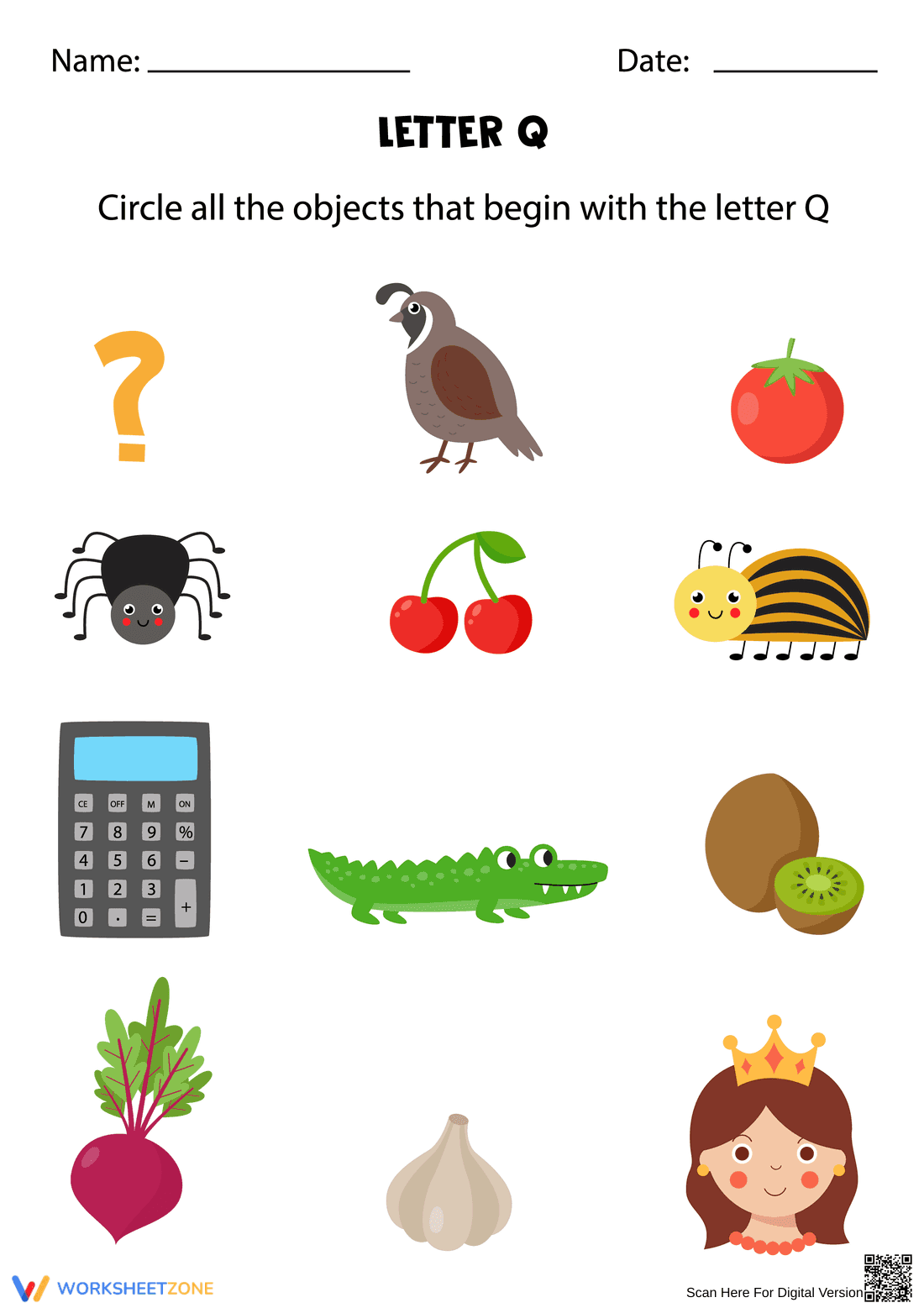Letter Q Beginning Sounds Worksheet | Essential Grade K - Page 1