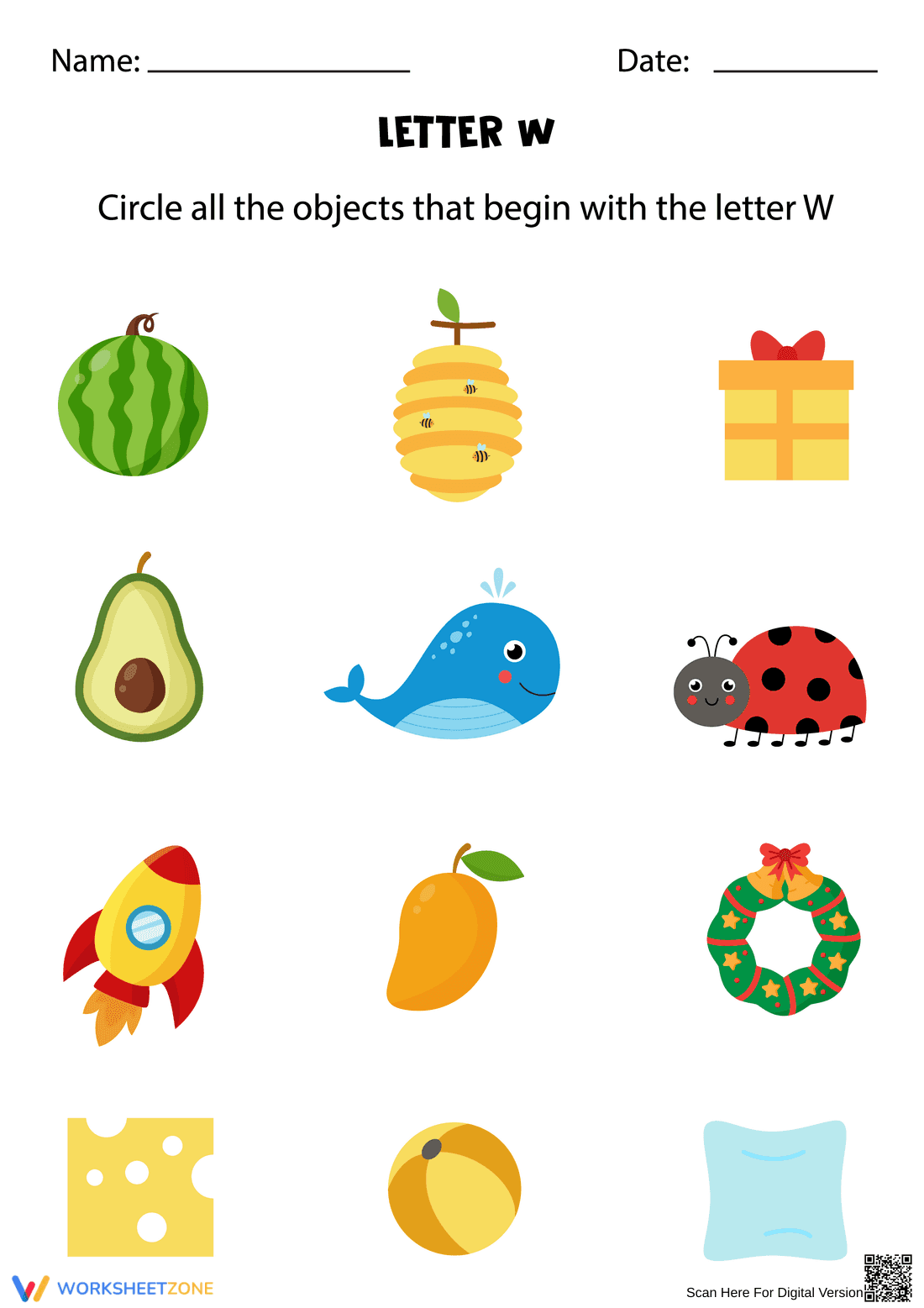 Letter W Beginning Sounds Worksheet | Essential Grade K - Page 1