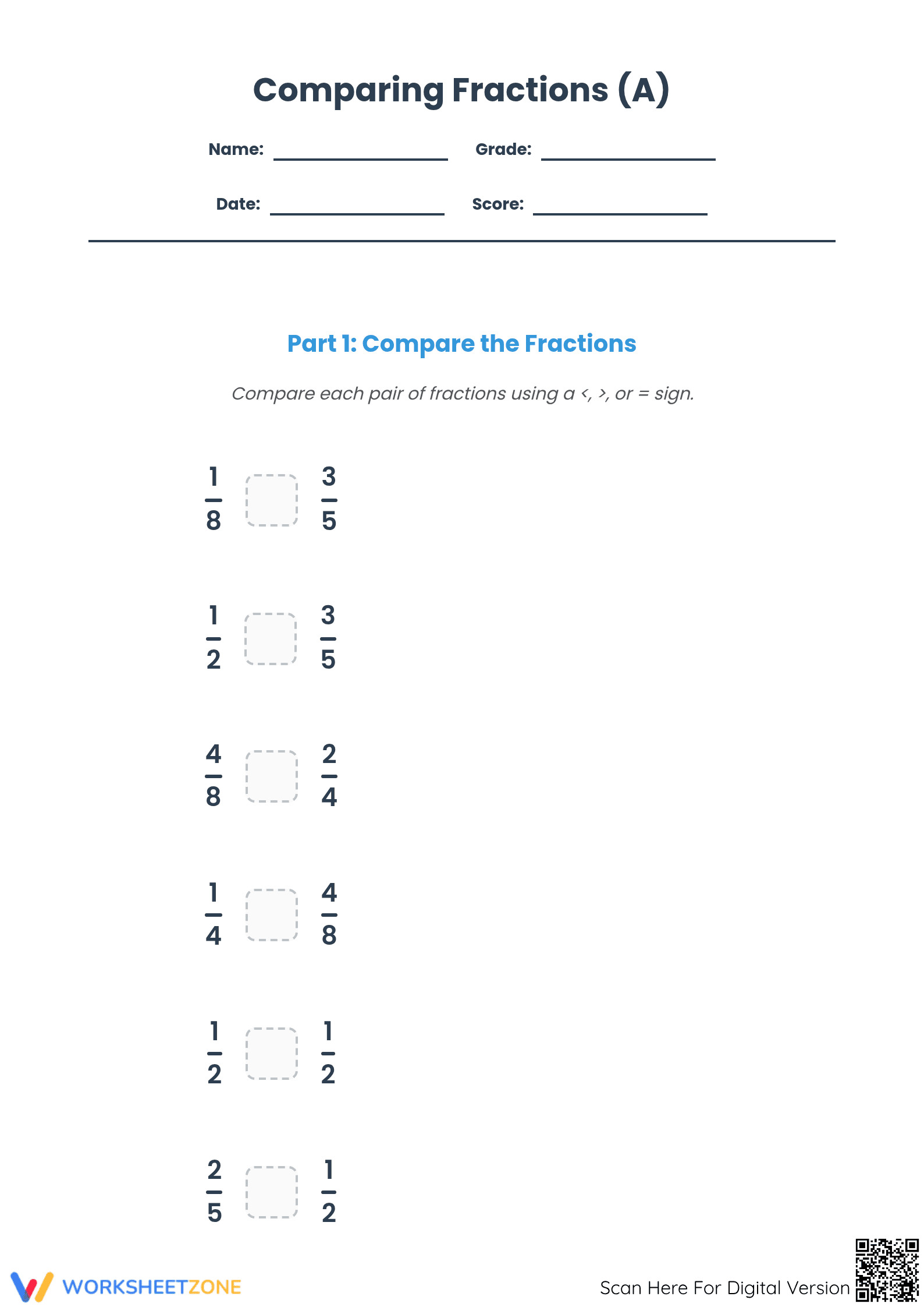 Printable Comparing Fractions Worksheet | Grade 4 Essential - Page 1
