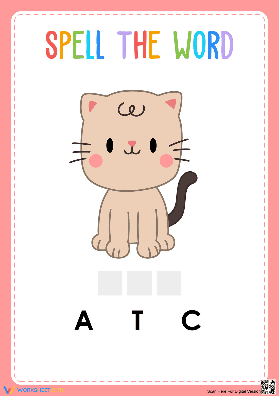Grade K Animal Spelling — Printable No-Prep Worksheet - Page 1