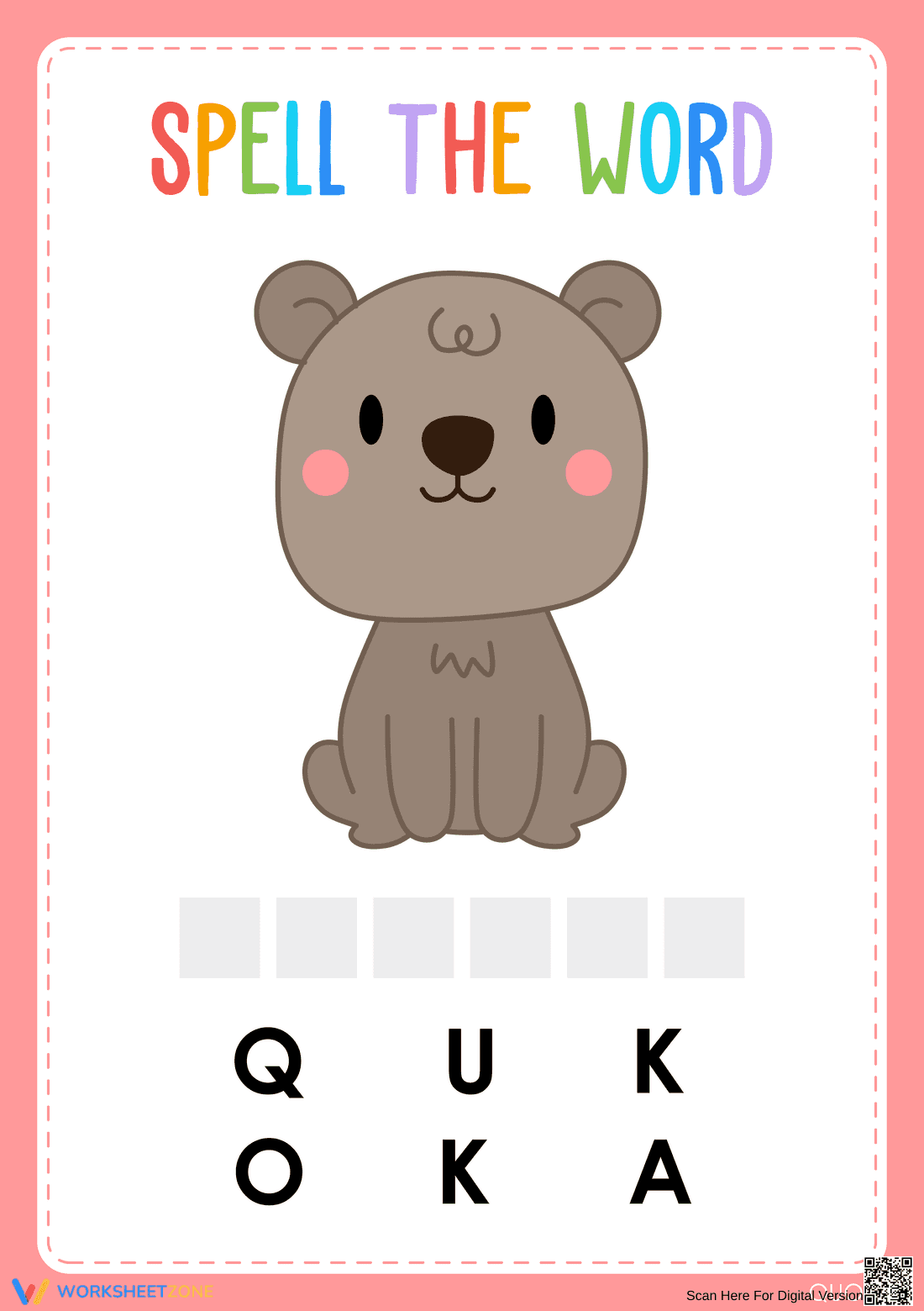 Animal Spelling Worksheet | Essential Grade K ELA - Page 1
