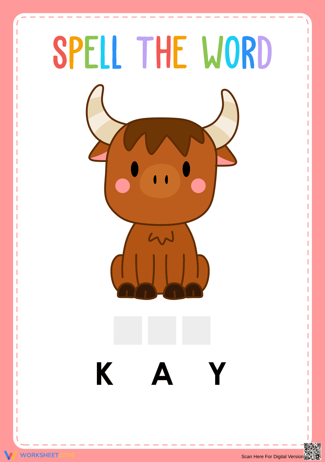 Grade K Animal Spelling — Printable No-Prep Worksheet - Page 1