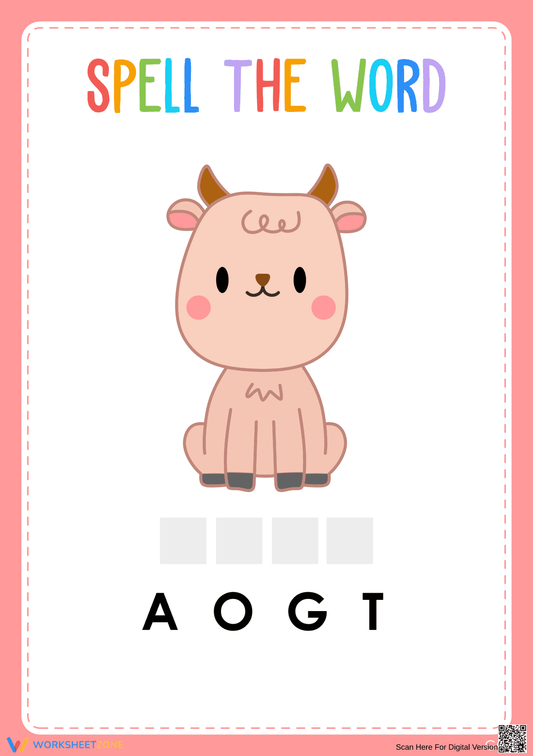 Printable Animal Spelling Worksheet | Grade K ELA - Page 1