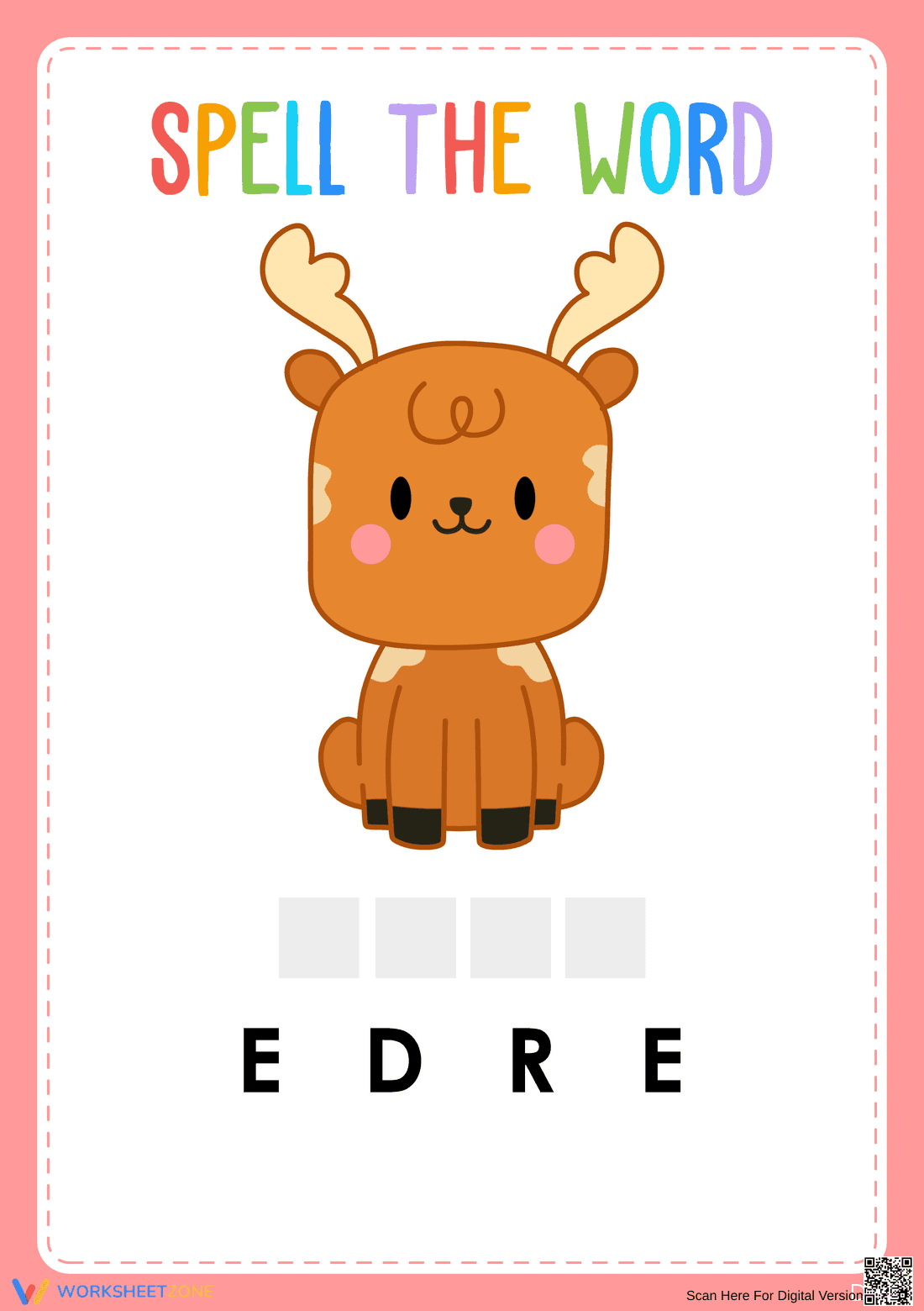 Animal Spelling Worksheet: Deer | Grade K Essential - Page 1
