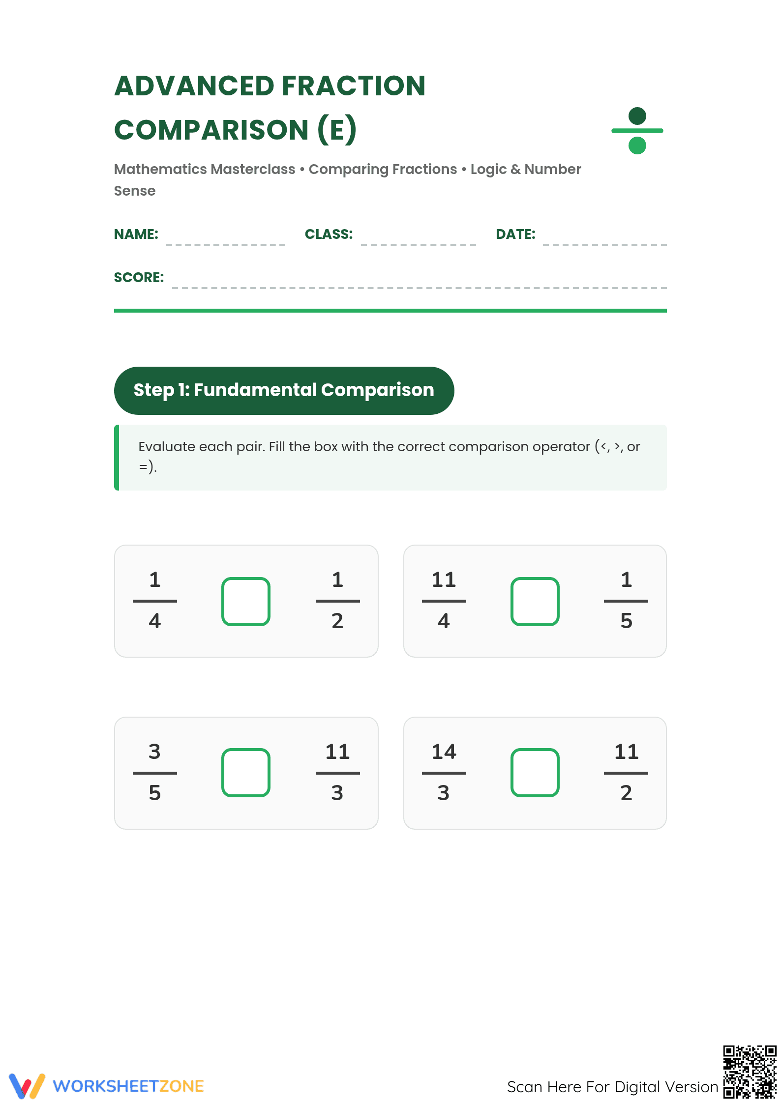 Comparing Simple and Improper Fractions | Essential Math - Page 1