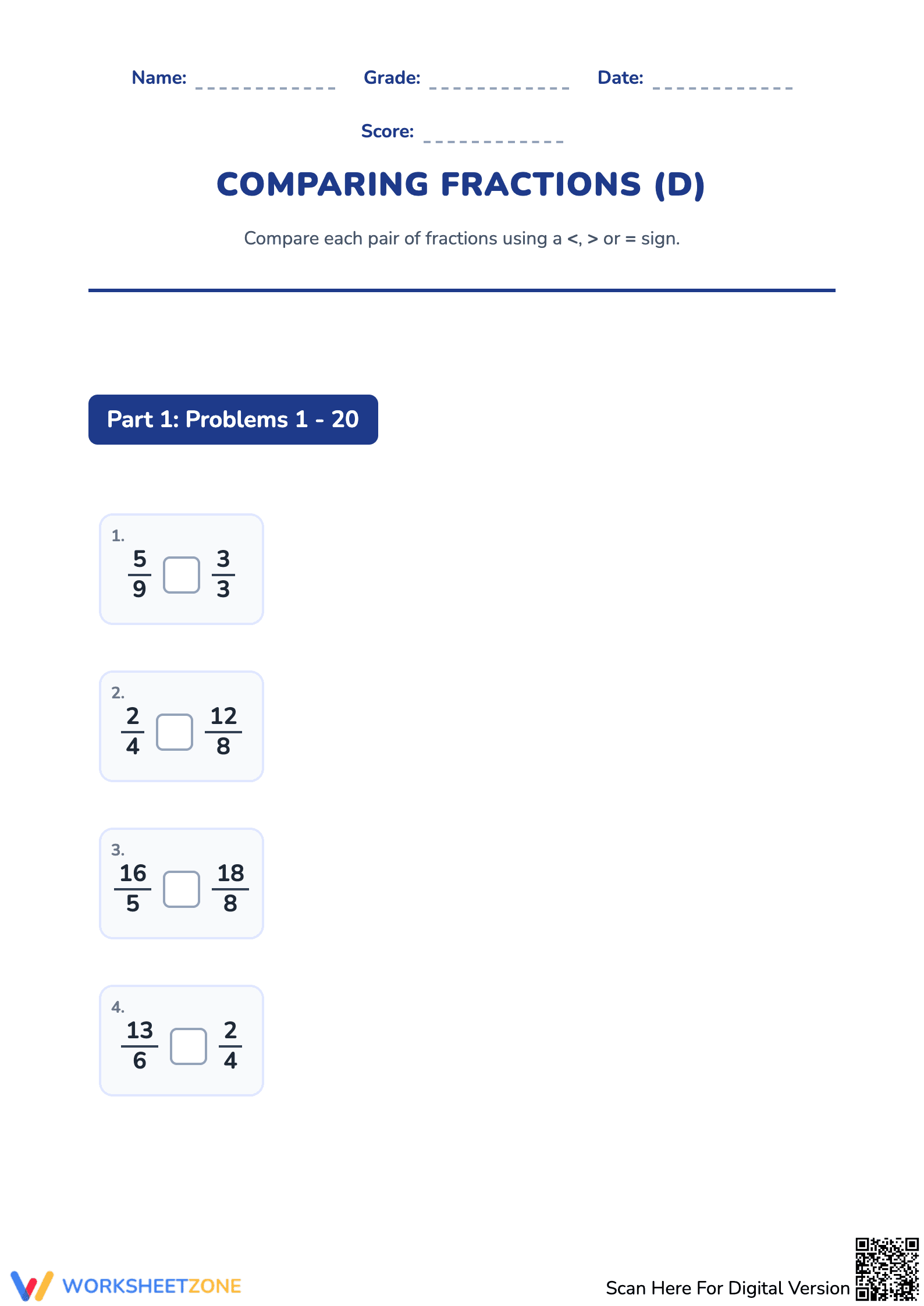 Comparing Fractions: Essential Printable Worksheet - Page 1