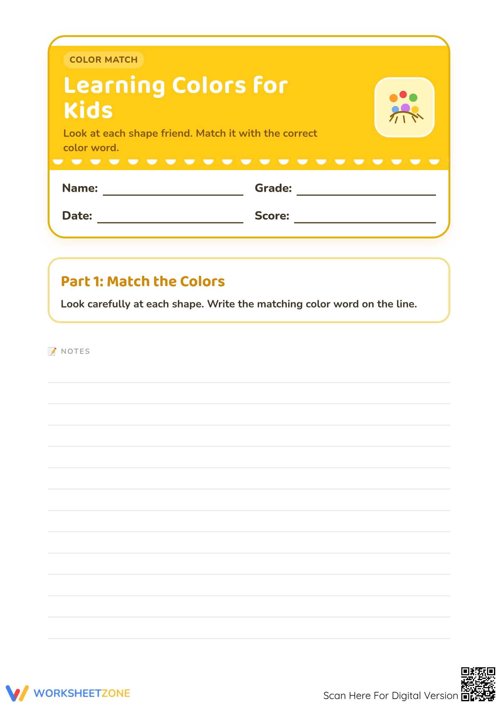 Grade K Color Word Practice — Printable No-Prep Worksheet - Page 1