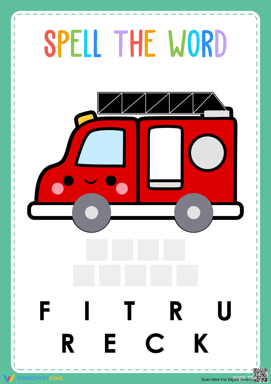Preschool Transportation Spelling — Printable Worksheet - Page 1