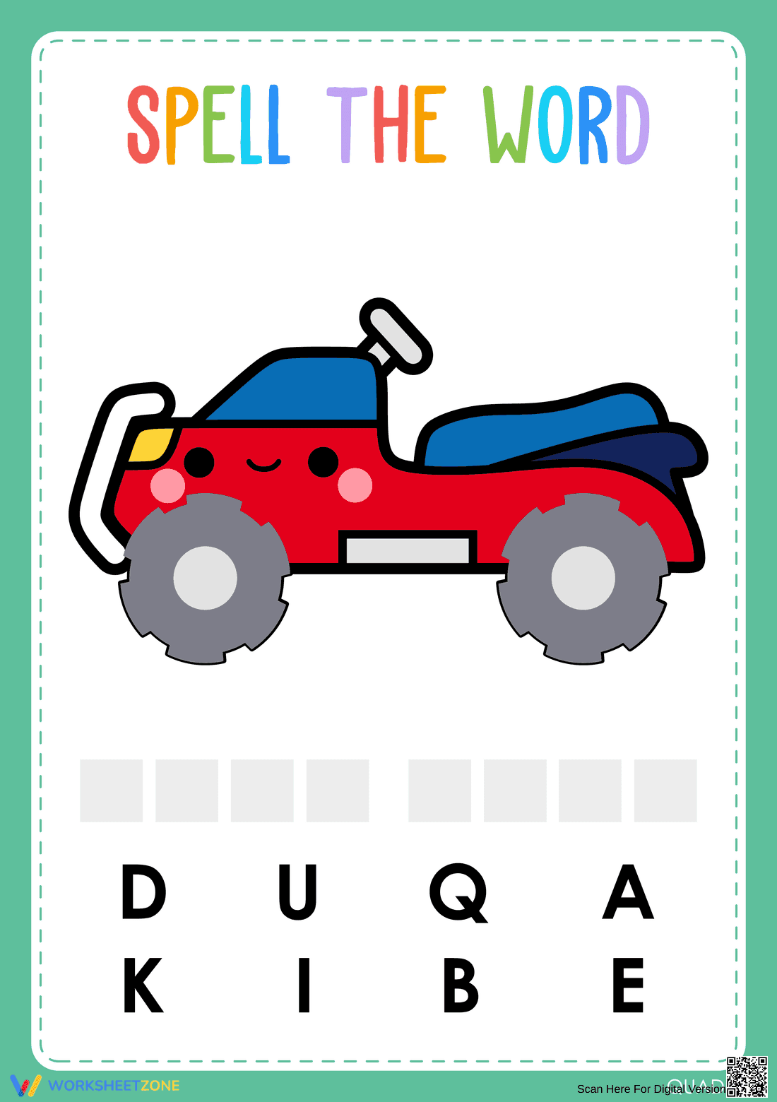 Printable Transportation Spelling Worksheet | Preschool - Page 1