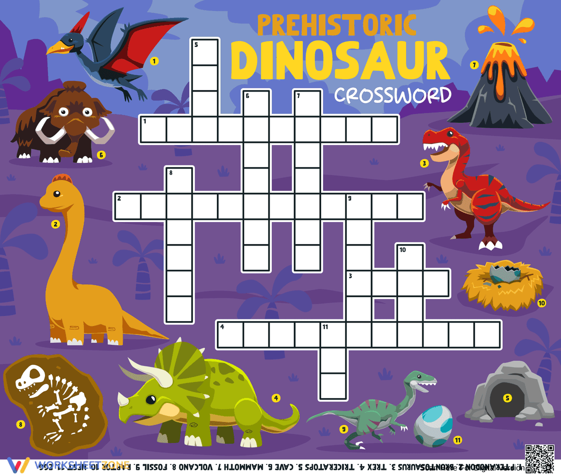 Dinosaur Crossword Worksheet | Essential Kindergarten ELA - Page 1