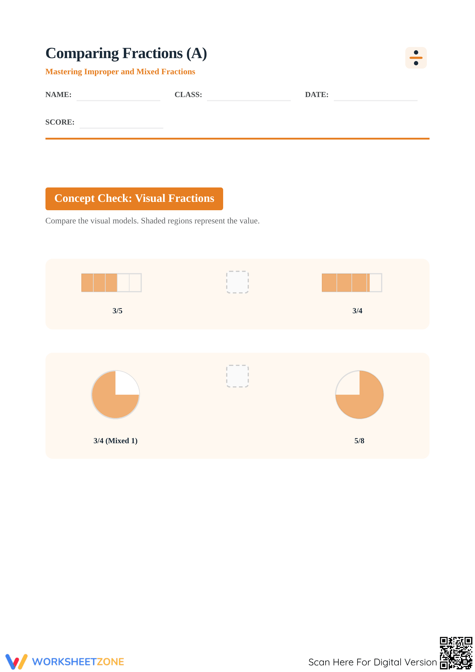 Comparing Fractions Worksheet | Essential Grade 4-5 Math - Page 1