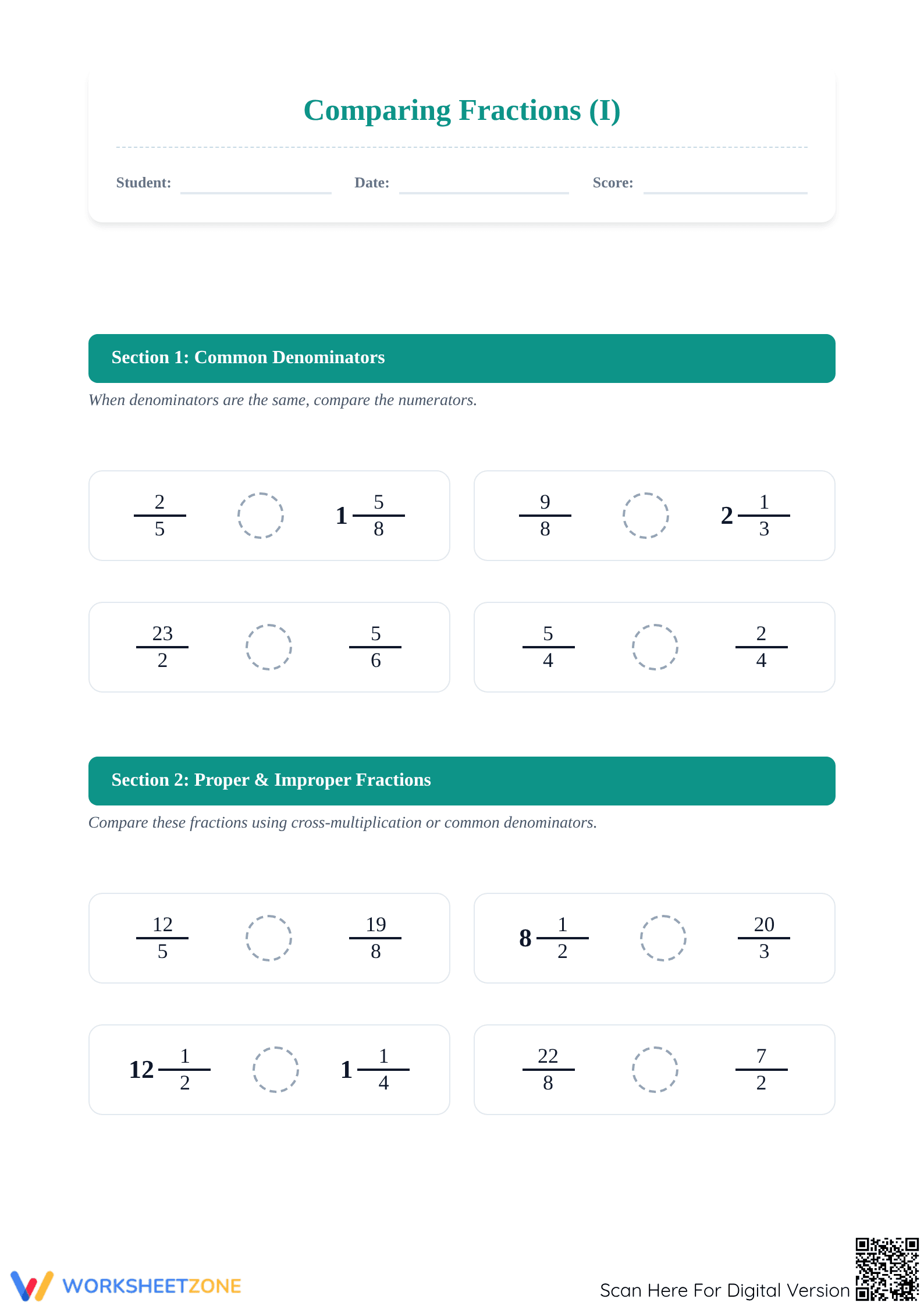 Essential Comparing Fractions Worksheet | Grade 4-6 Ready - Page 1