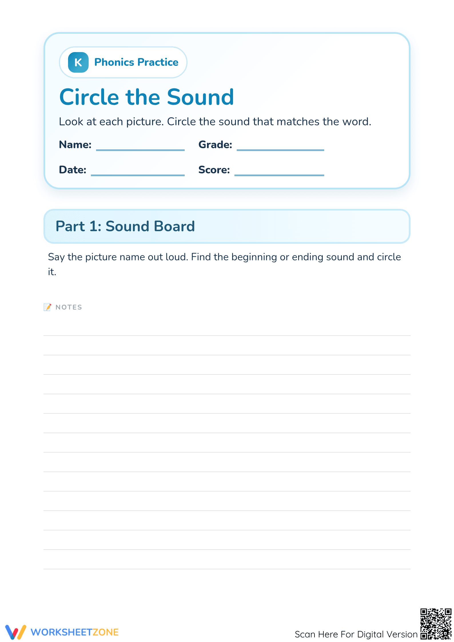 Essential Circle the Sound Worksheet | Preschool ELA Phonics - Page 1