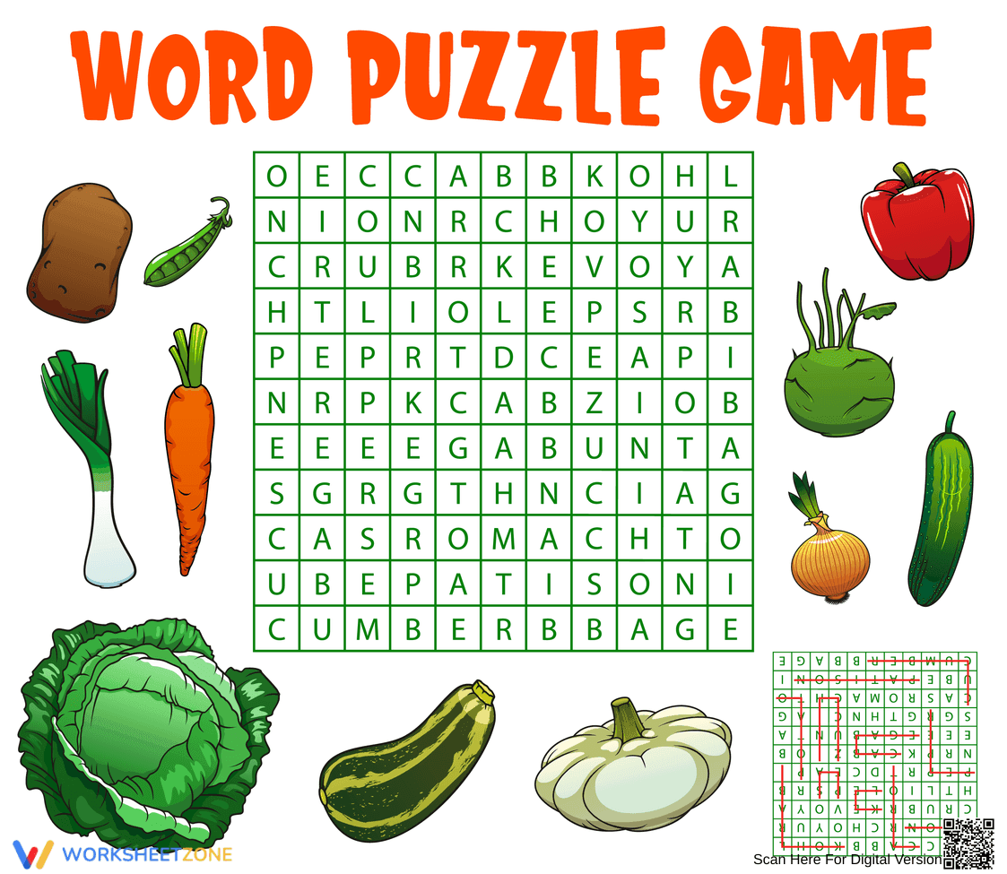 Vegetable Word Search | Grade 2 Printable Worksheet - Page 1