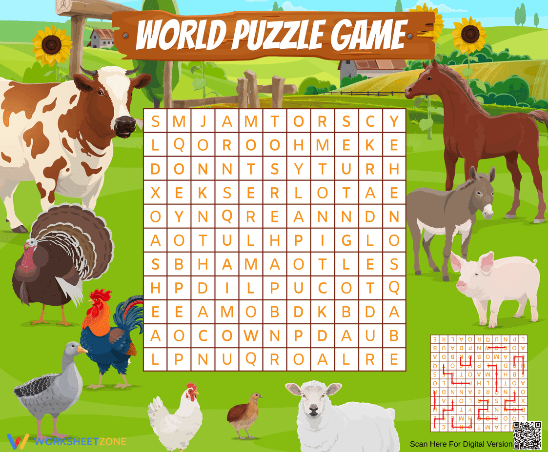 Farm Animal Word Search | Grade 2 Printable - Page 1