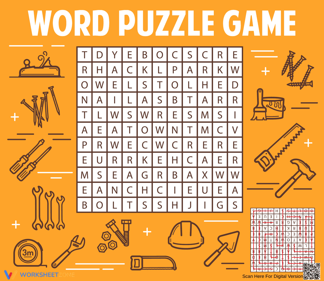 Printable Tools Word Search: Grade 3-4 Vocabulary - Page 1