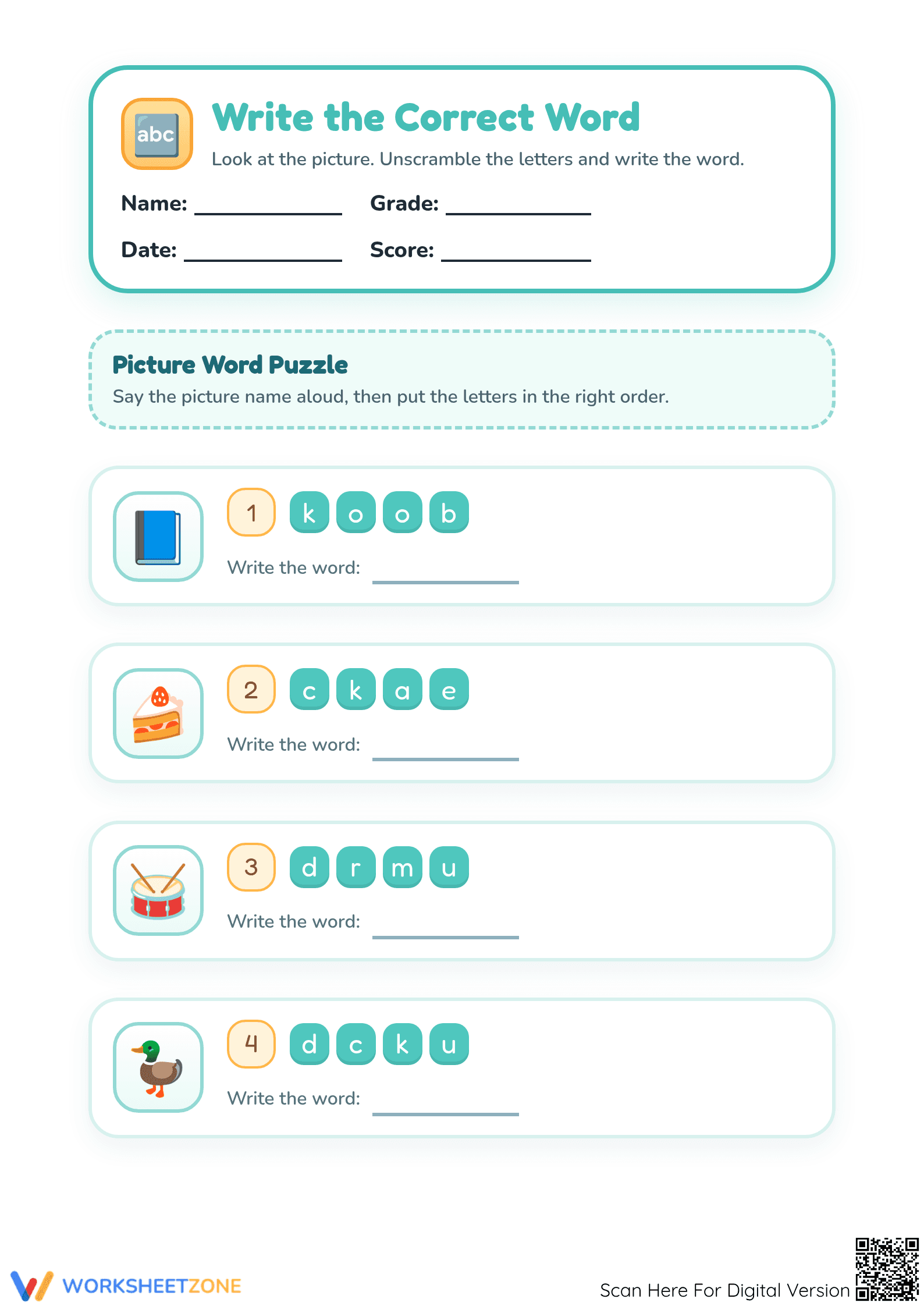 Printable Jumbled Words Worksheet | Preschool ELA - Page 1