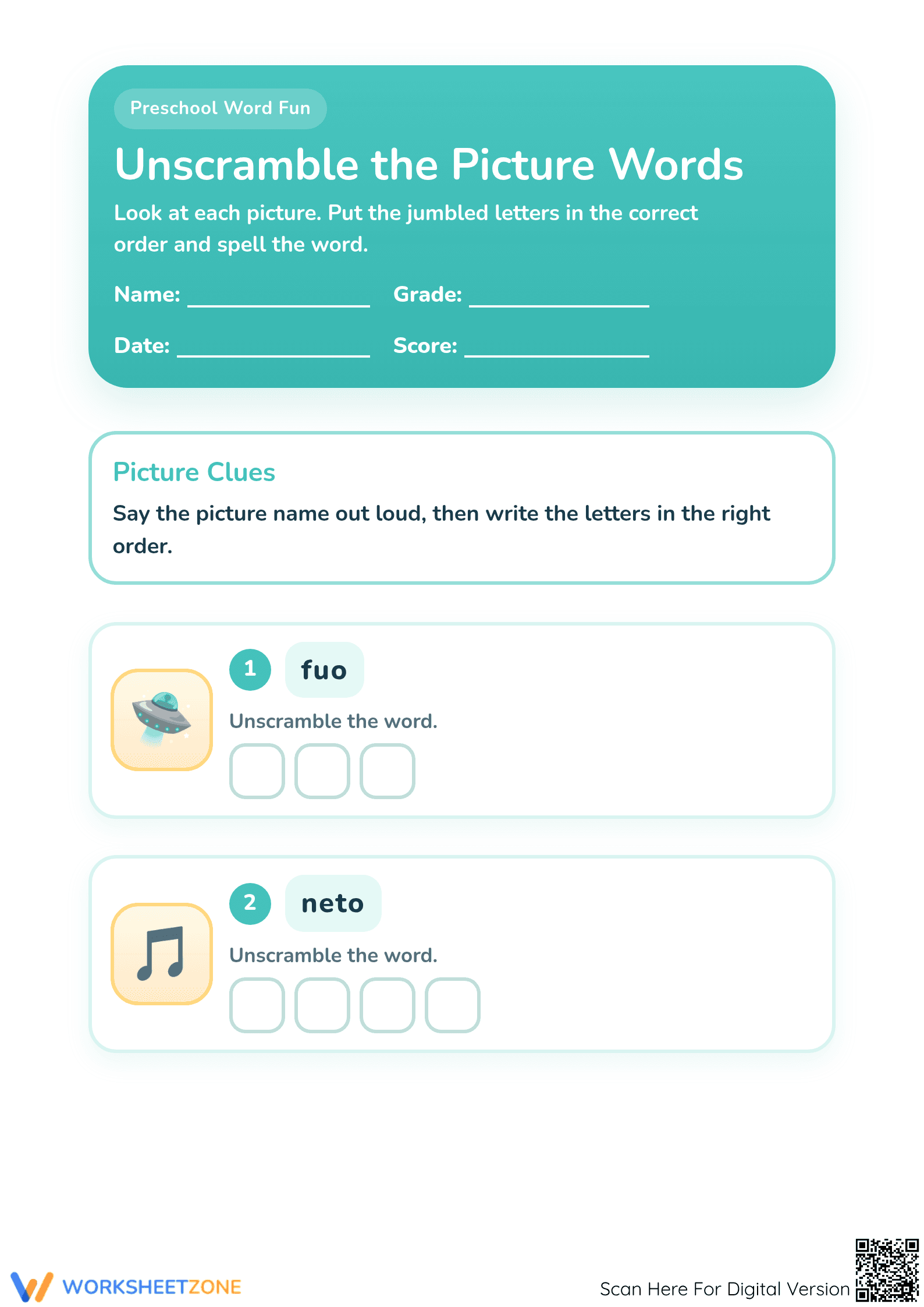 Preschool Unscramble Words Printable Worksheet | Ready - Page 1