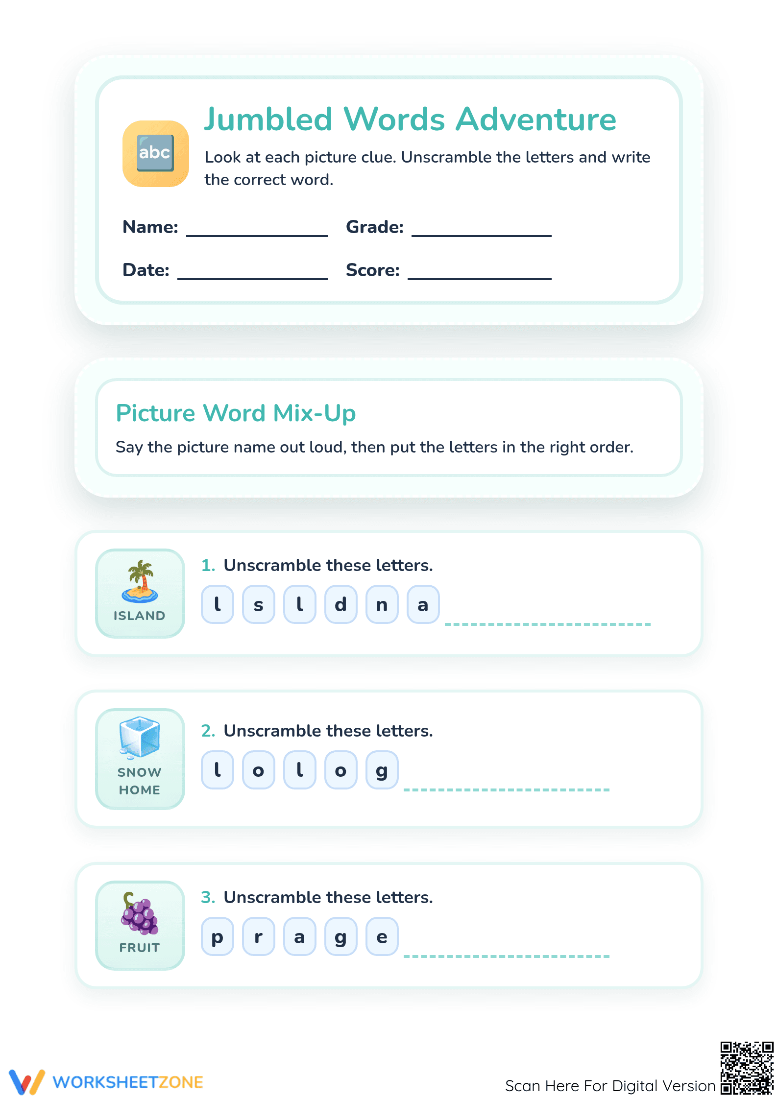 Printable Jumbled Words Worksheet | Preschool ELA - Page 1
