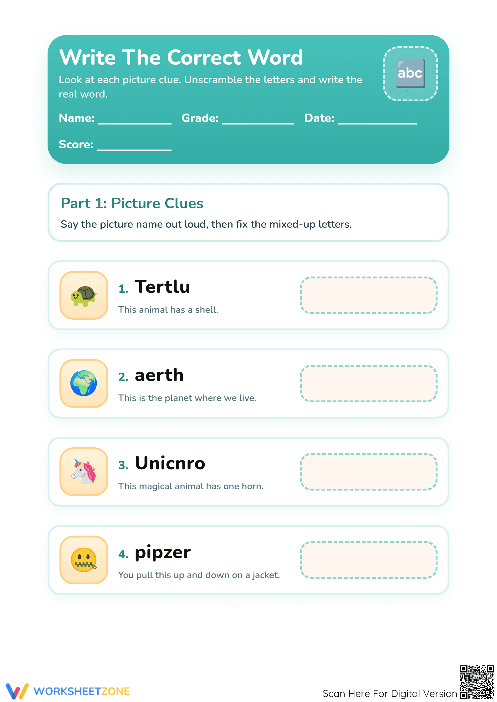 Printable Jumbled Words Worksheet | Preschool ELA - Page 1