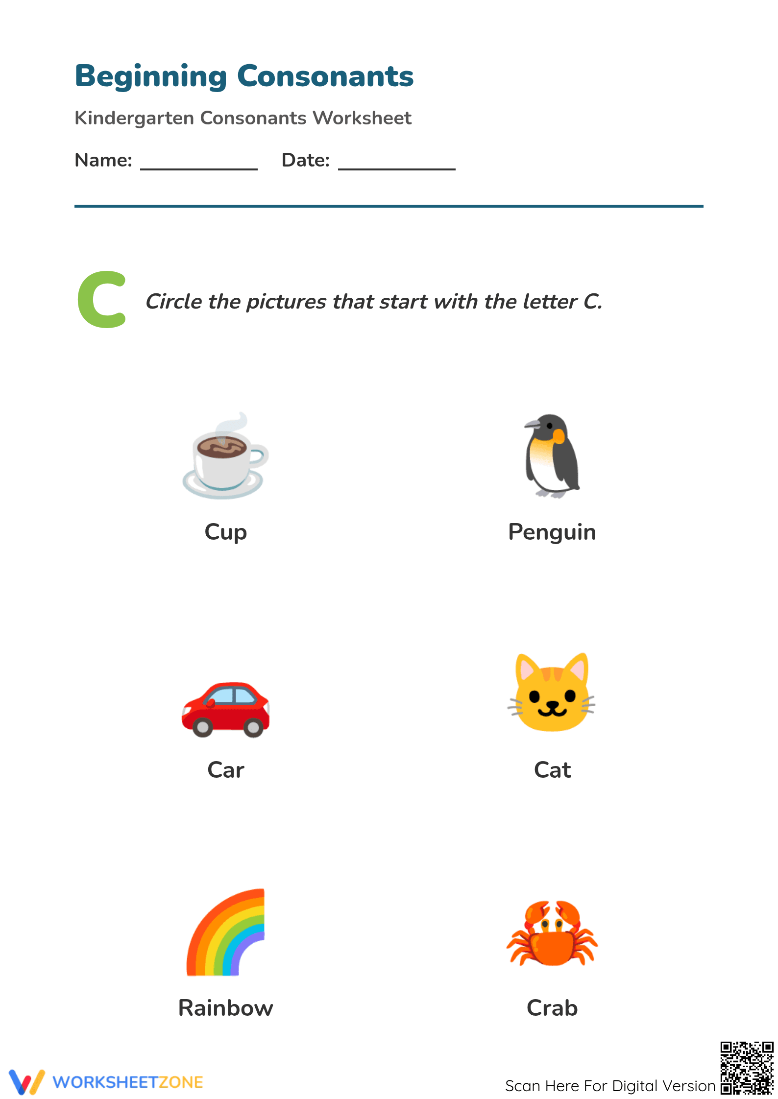 Beginning Consonant Letter C | Essential Preschool Worksheet - Page 1