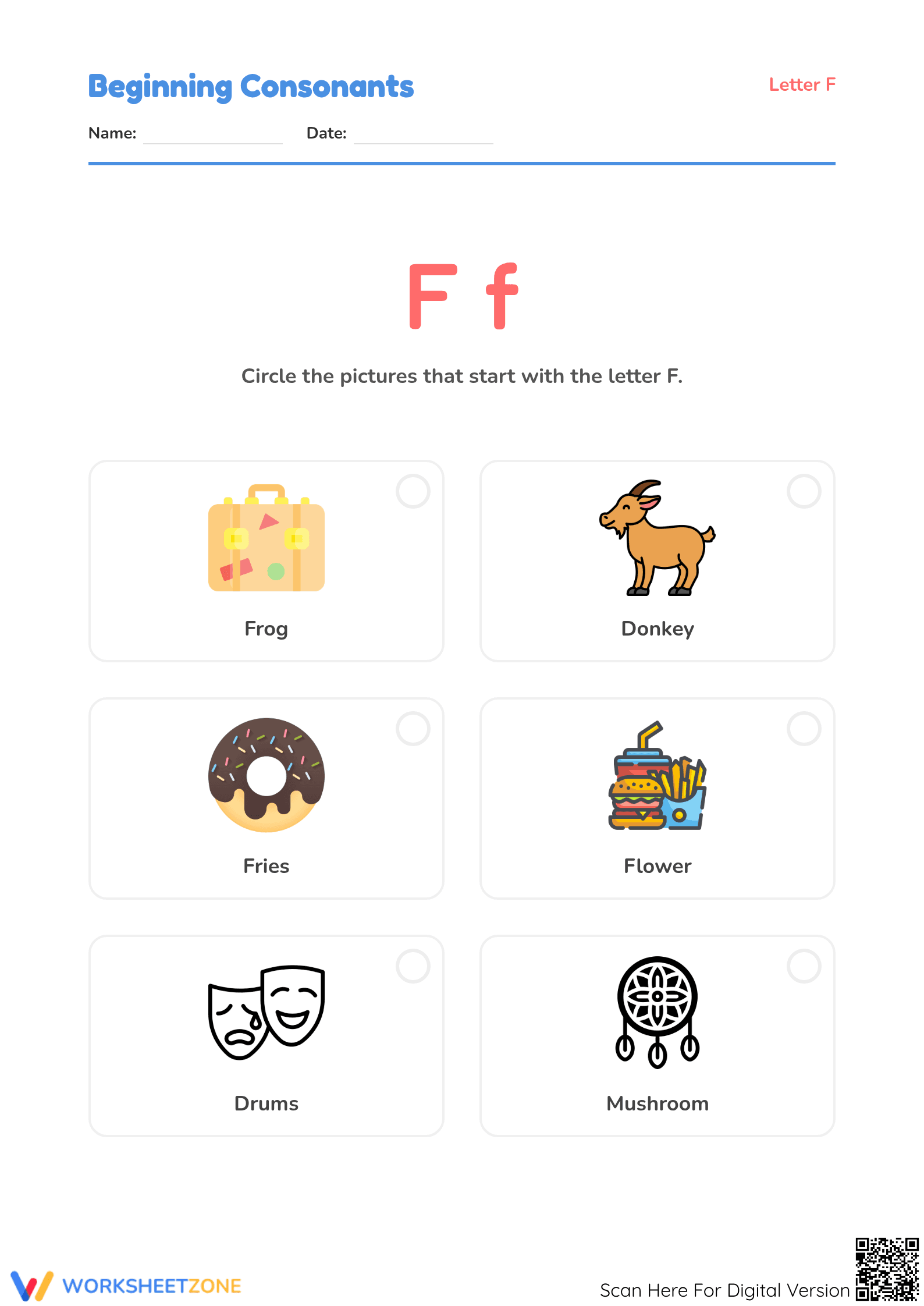 Letter F Phonics Worksheet | Preschool ELA Printable - Page 1
