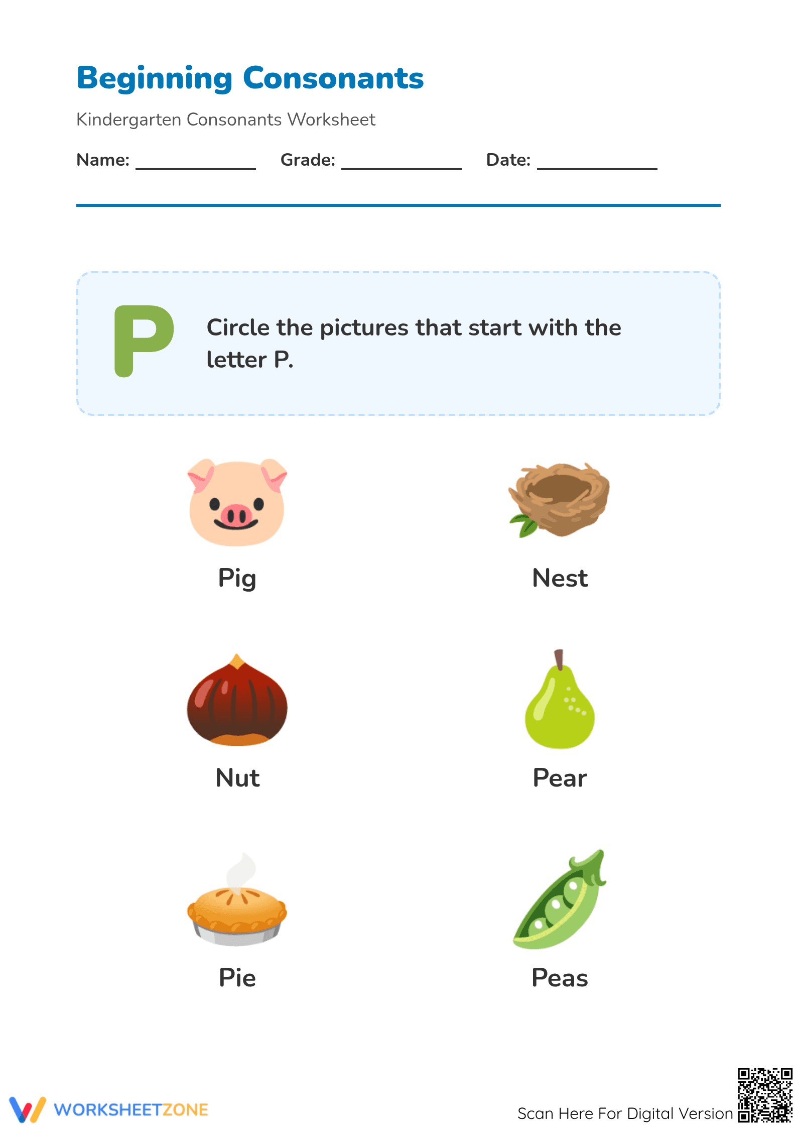 Beginning Consonants Letter P | Essential Preschool ELA - Page 1