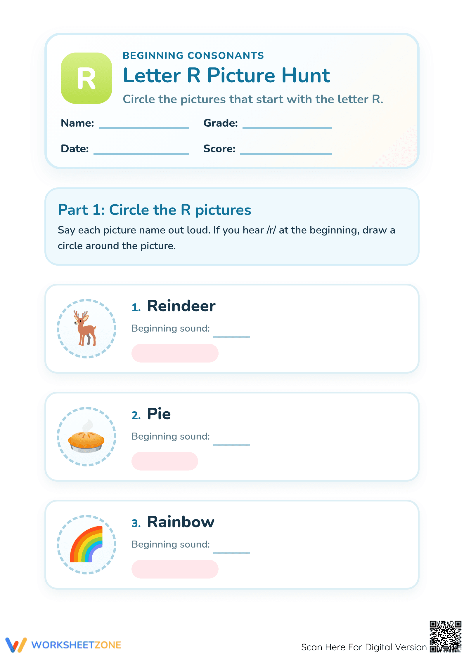 Essential Letter R Beginning Consonant Worksheet | Preschool - Page 1