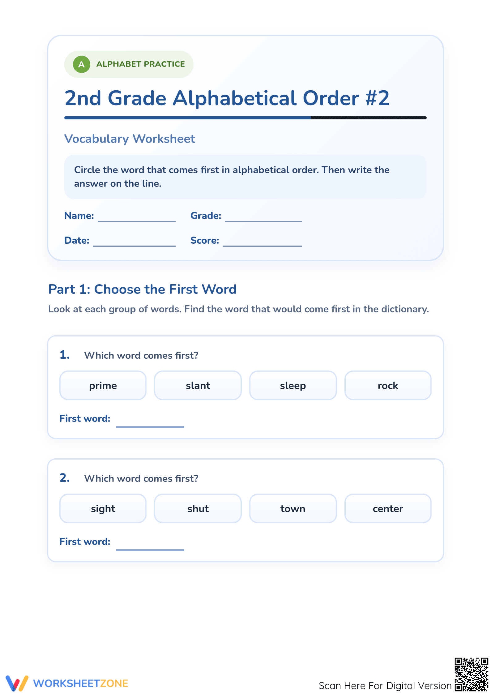 Printable Alphabetical Order Worksheet | Grade 1 ELA - Page 1
