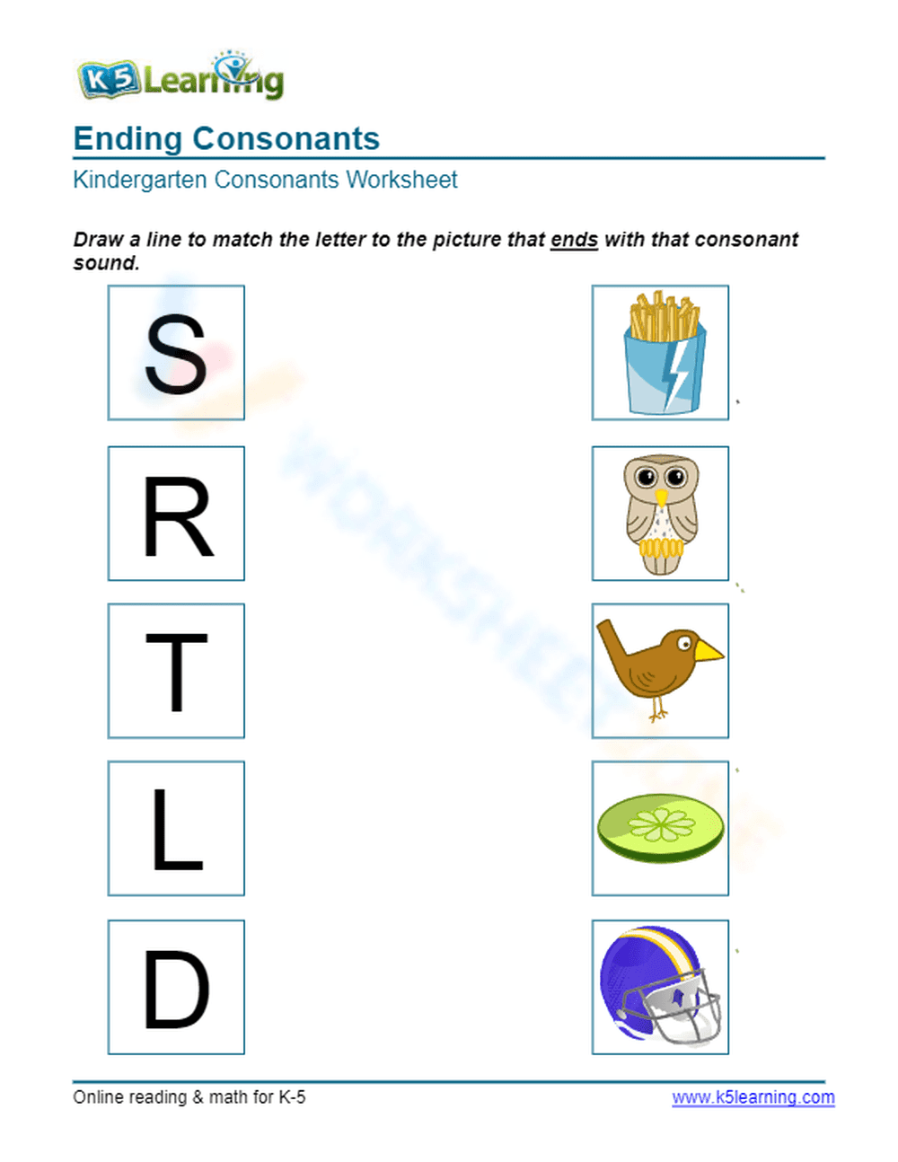Ending consonants - Match 4 - Page 1