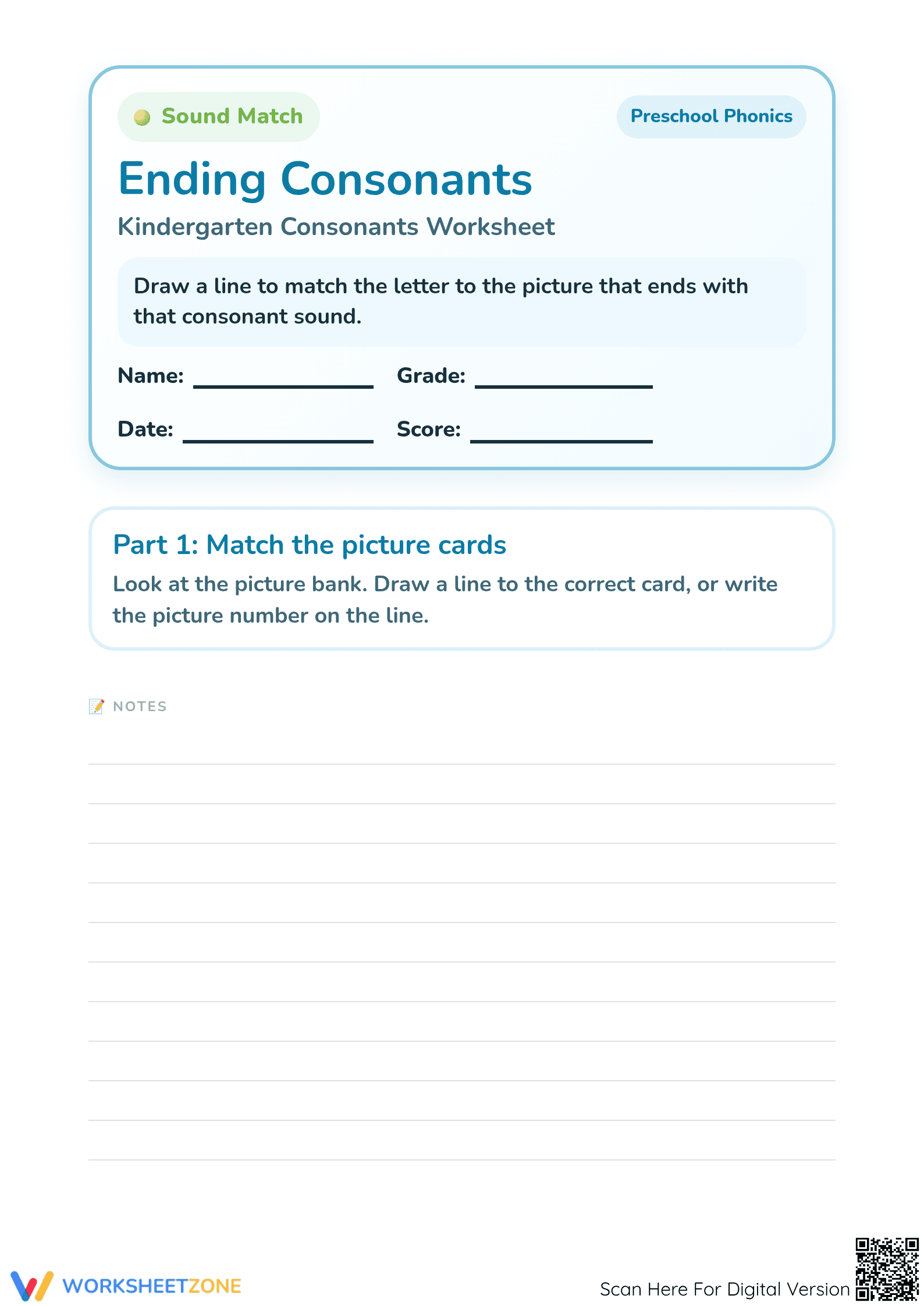 Preschool Ending Consonants — Printable No-Prep Worksheet - Page 1