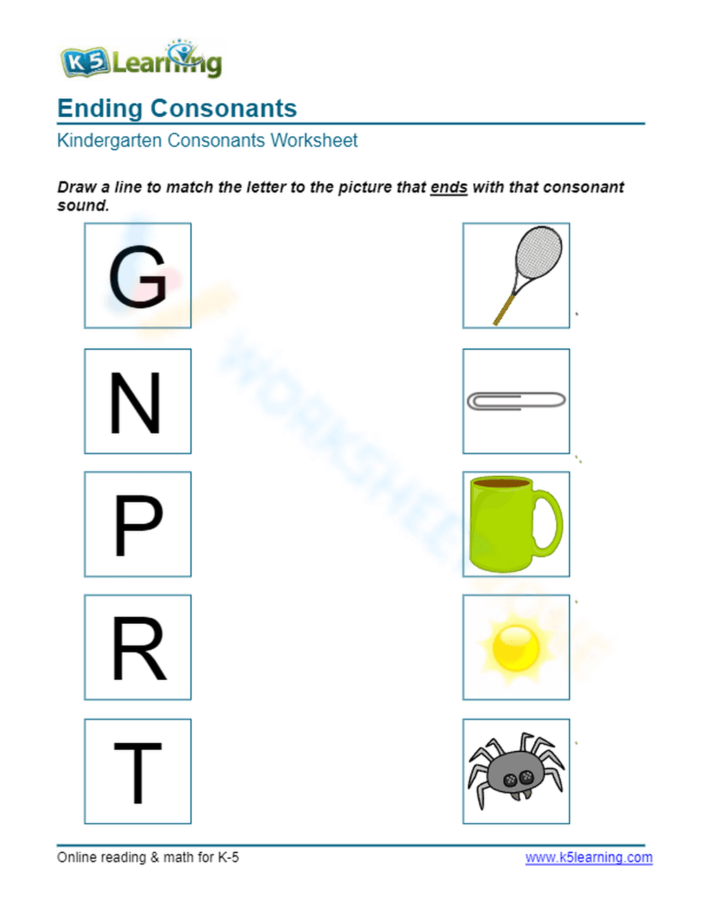 Ending consonants - Match 6 - Page 1