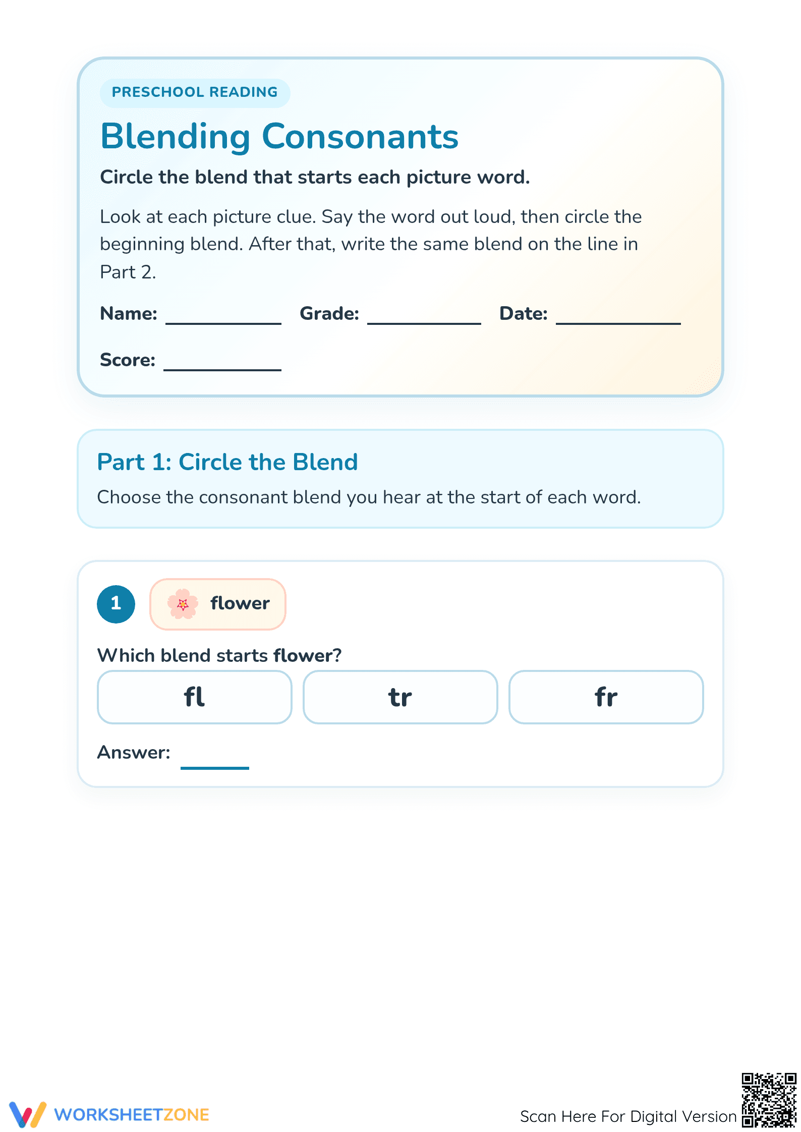 Essential Consonant Blends Worksheet | Preschool Printable - Page 1