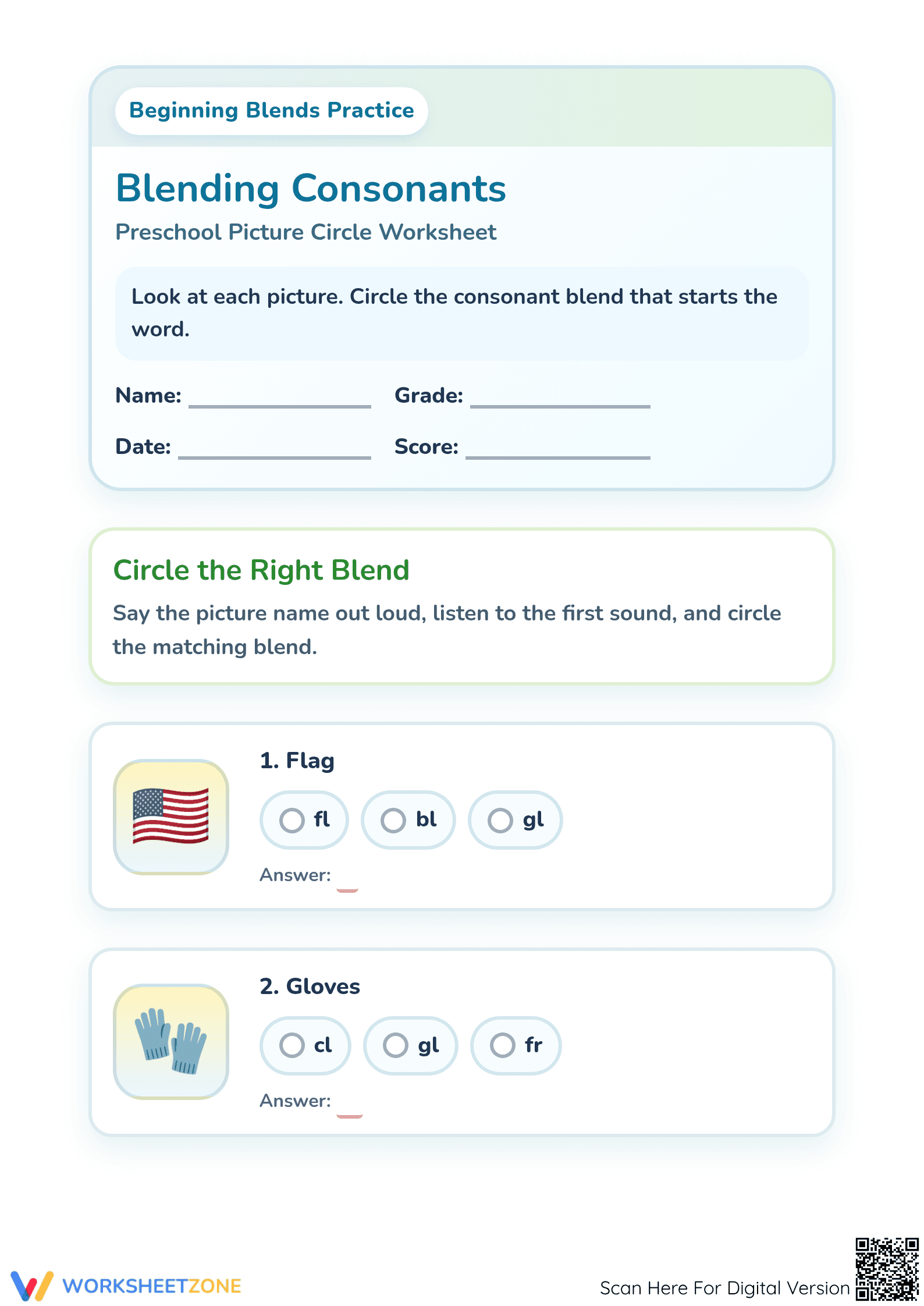Printable Beginning Blends Practice | Preschool ELA - Page 1