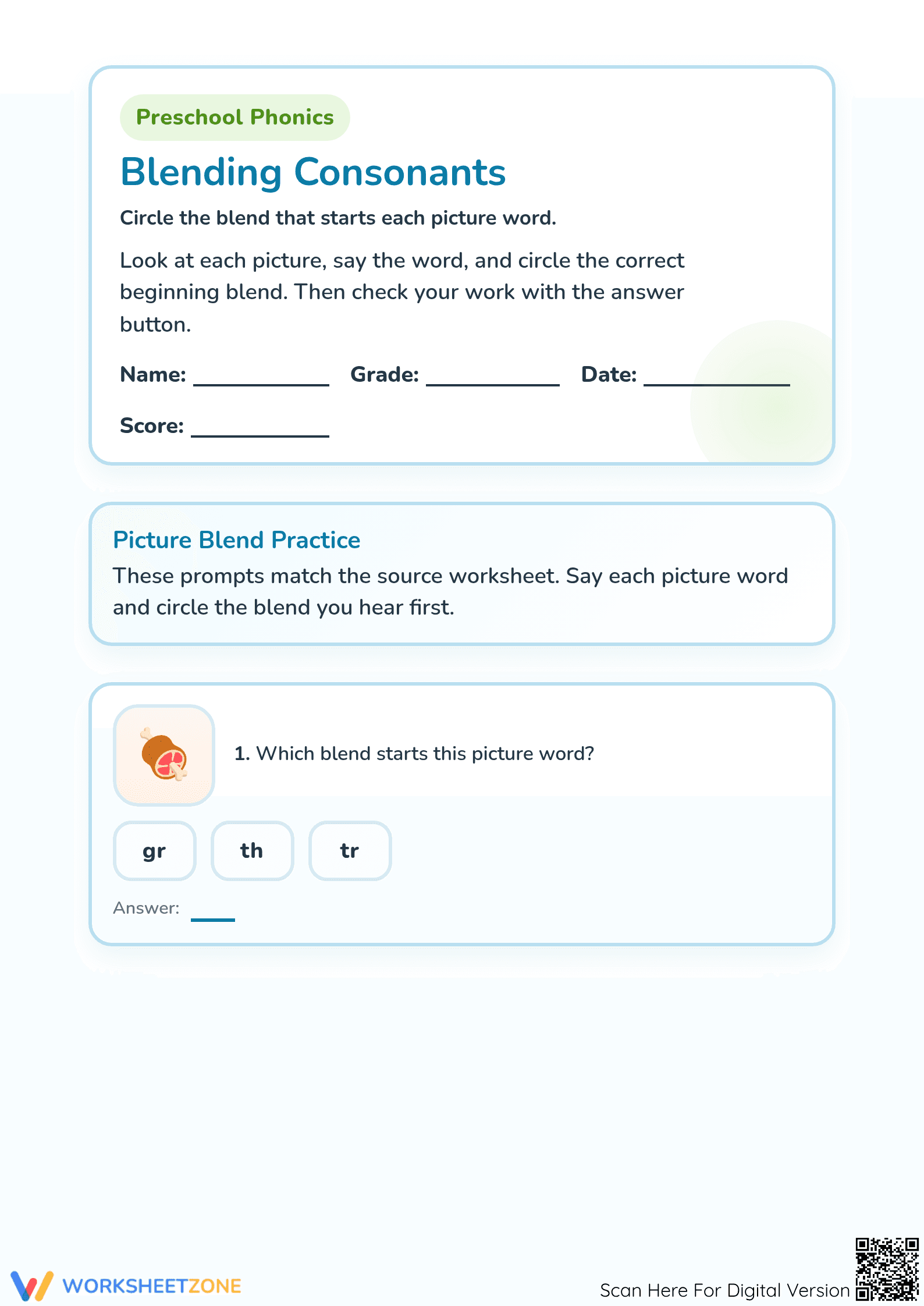 Essential Consonant Blends Practice | Preschool ELA Ready - Page 1