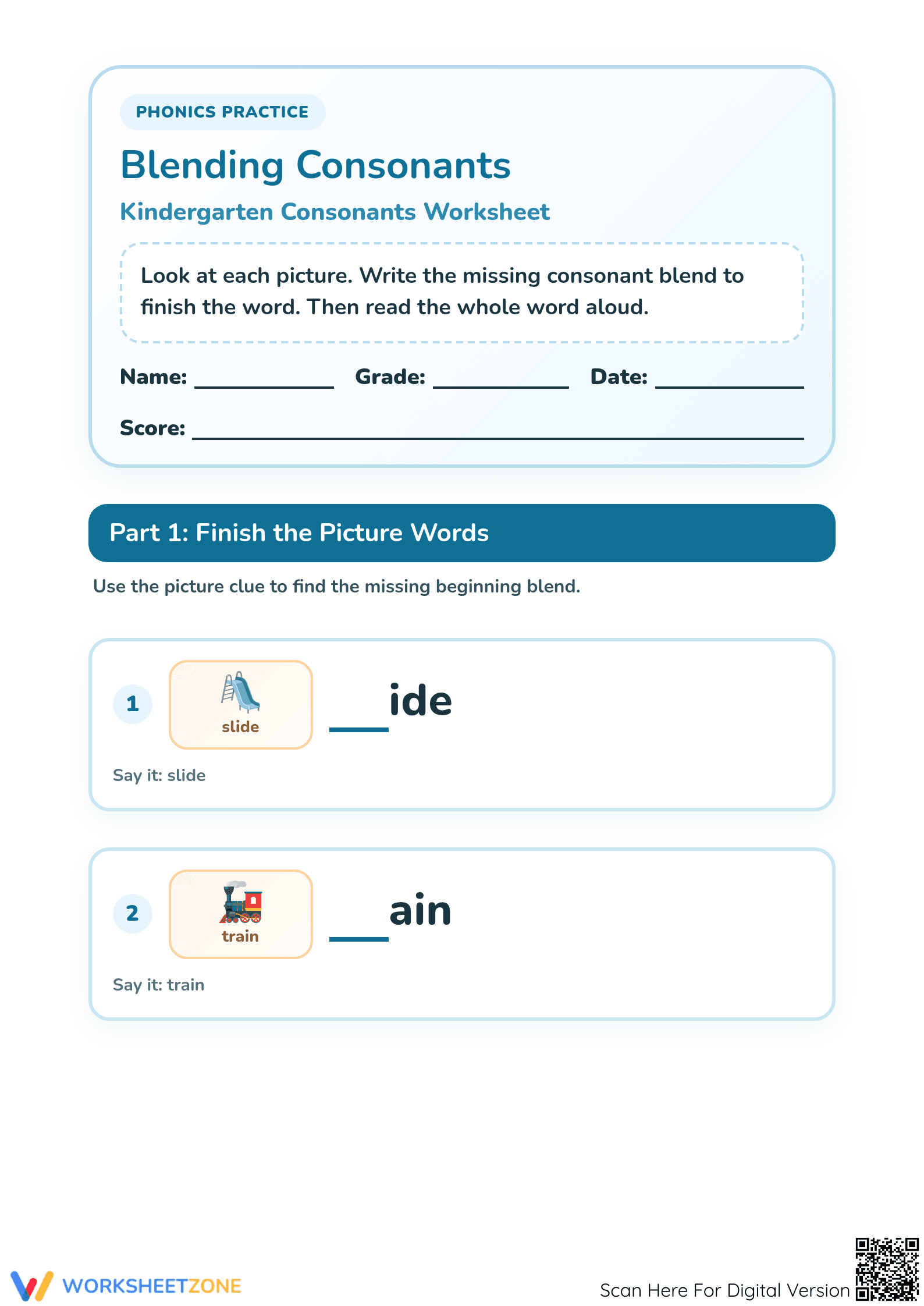 Essential Consonant Blends Worksheet | Grade 1 Aligned - Page 1
