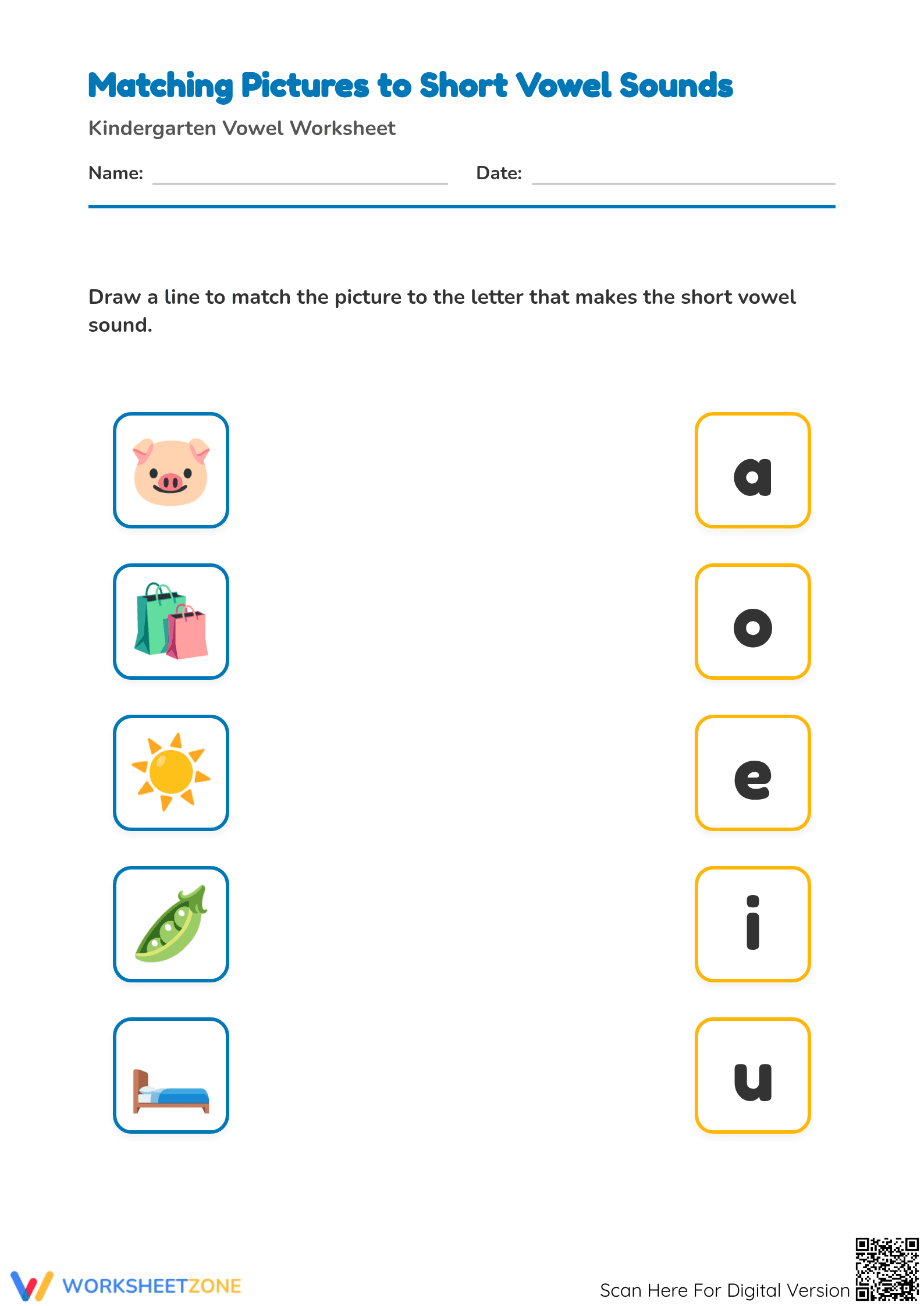 Short Vowel Sounds Matching | Essential Kindergarten - Page 1