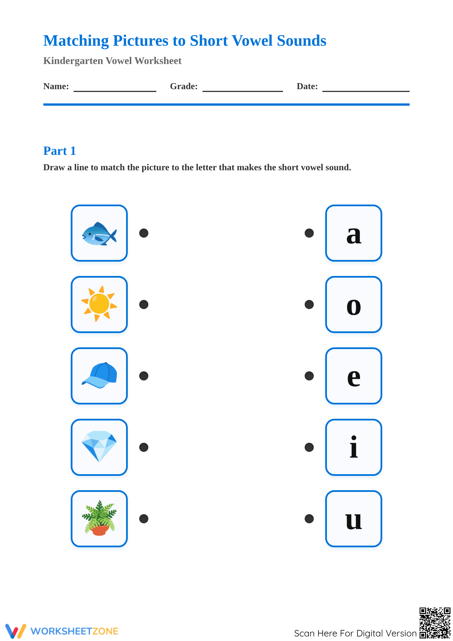 Short Vowels Worksheet | Grade K ELA Printable - Page 1