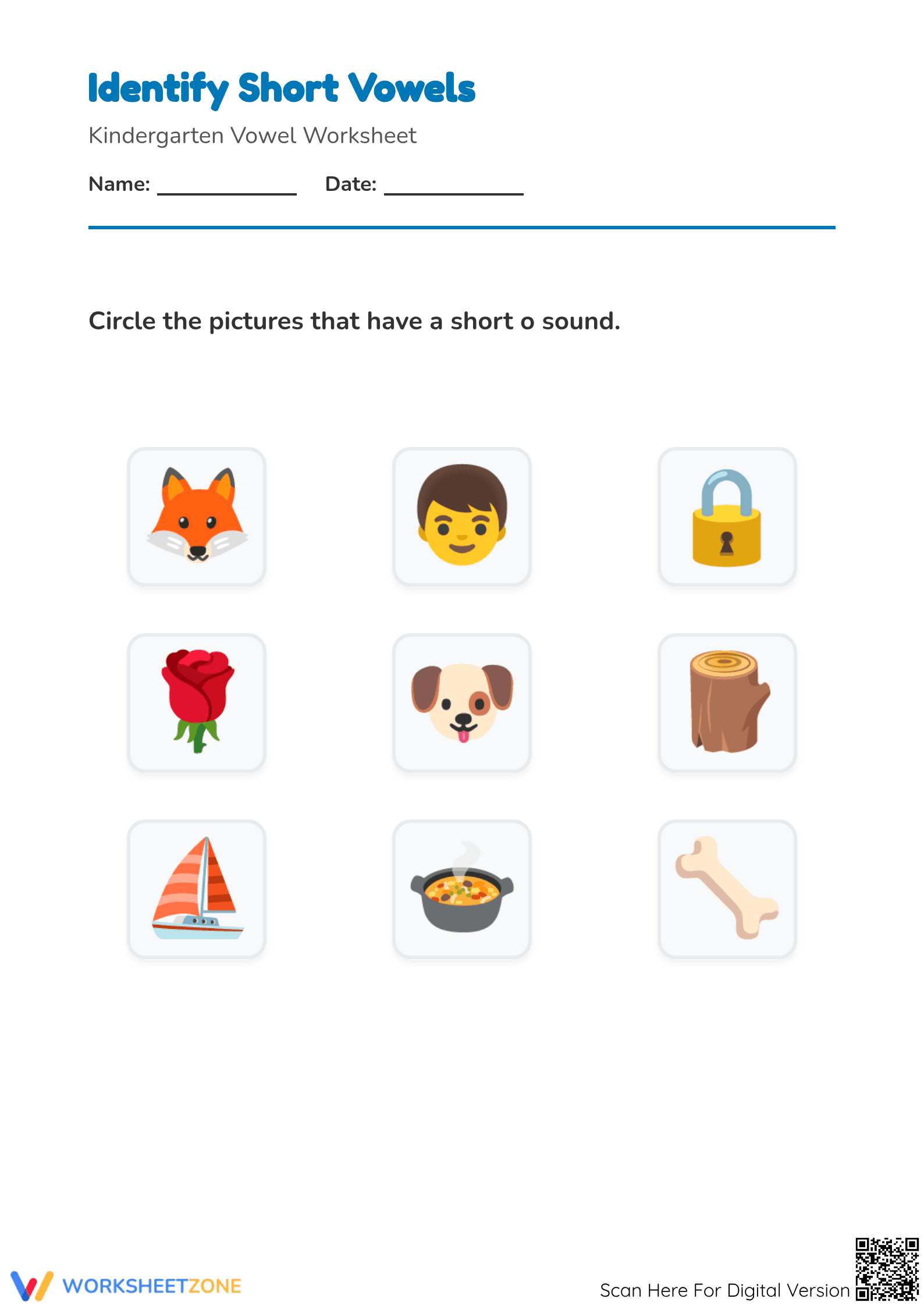 Short Vowel O Worksheet | Kindergarten Essential Phonics - Page 1
