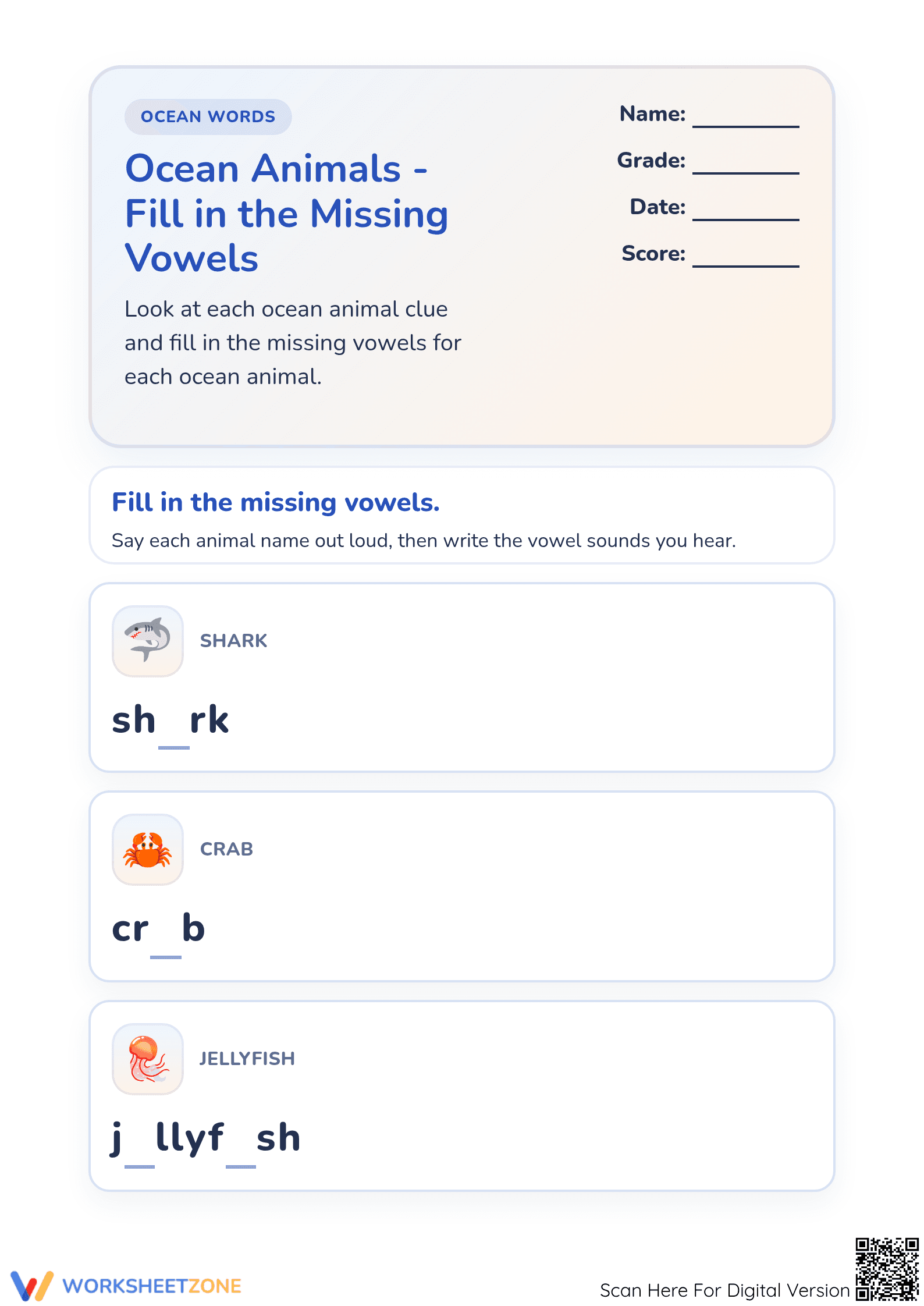 Preschool Ocean Vowels — Printable No-Prep Worksheet - Page 1