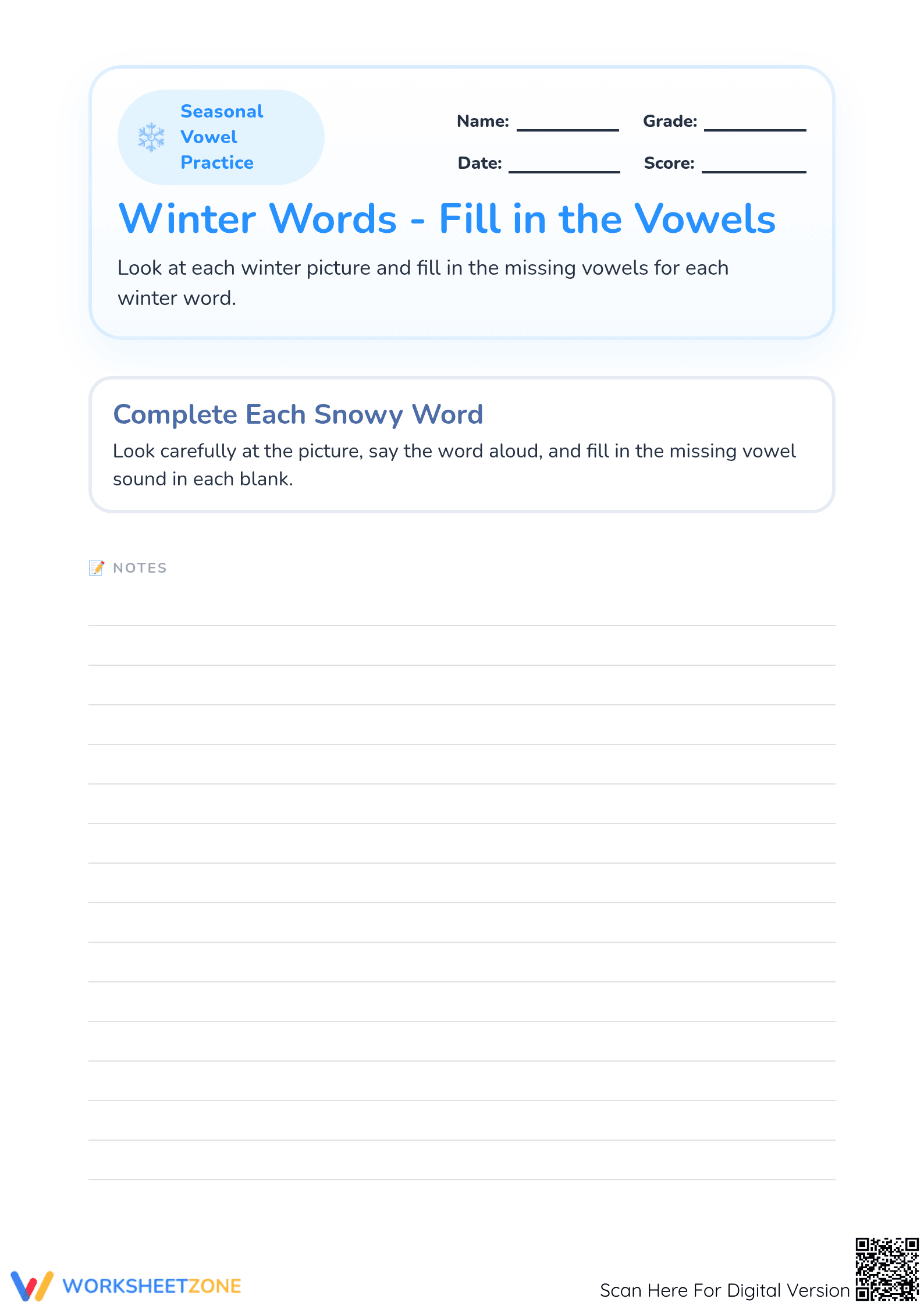 Essential Winter Vowel Practice | Preschool ELA - Page 1